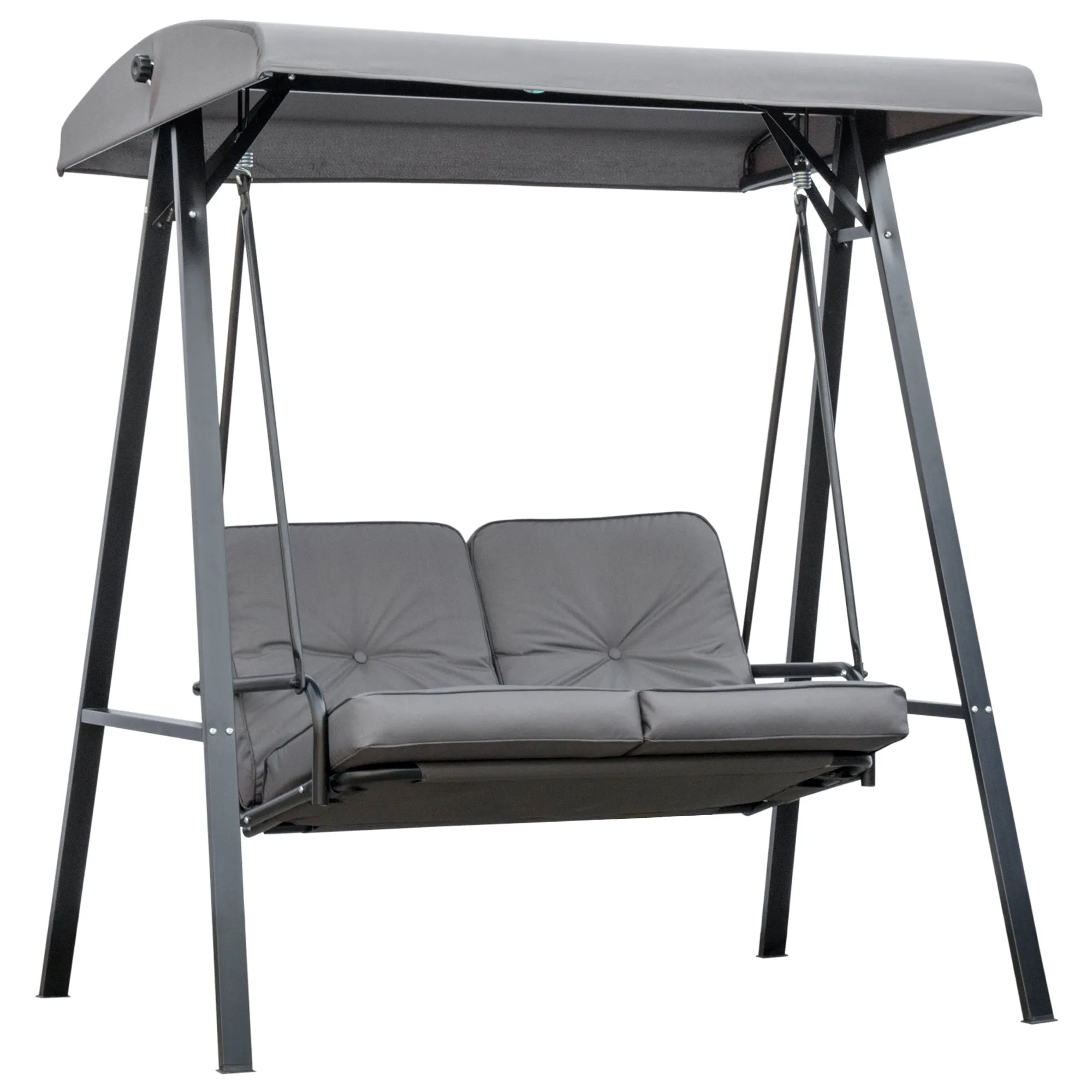 2 Seater Garden Swing Chair Outdoor Hammock Bench with Steel Frame Adjustable Tilting Canopy for Patio, Grey