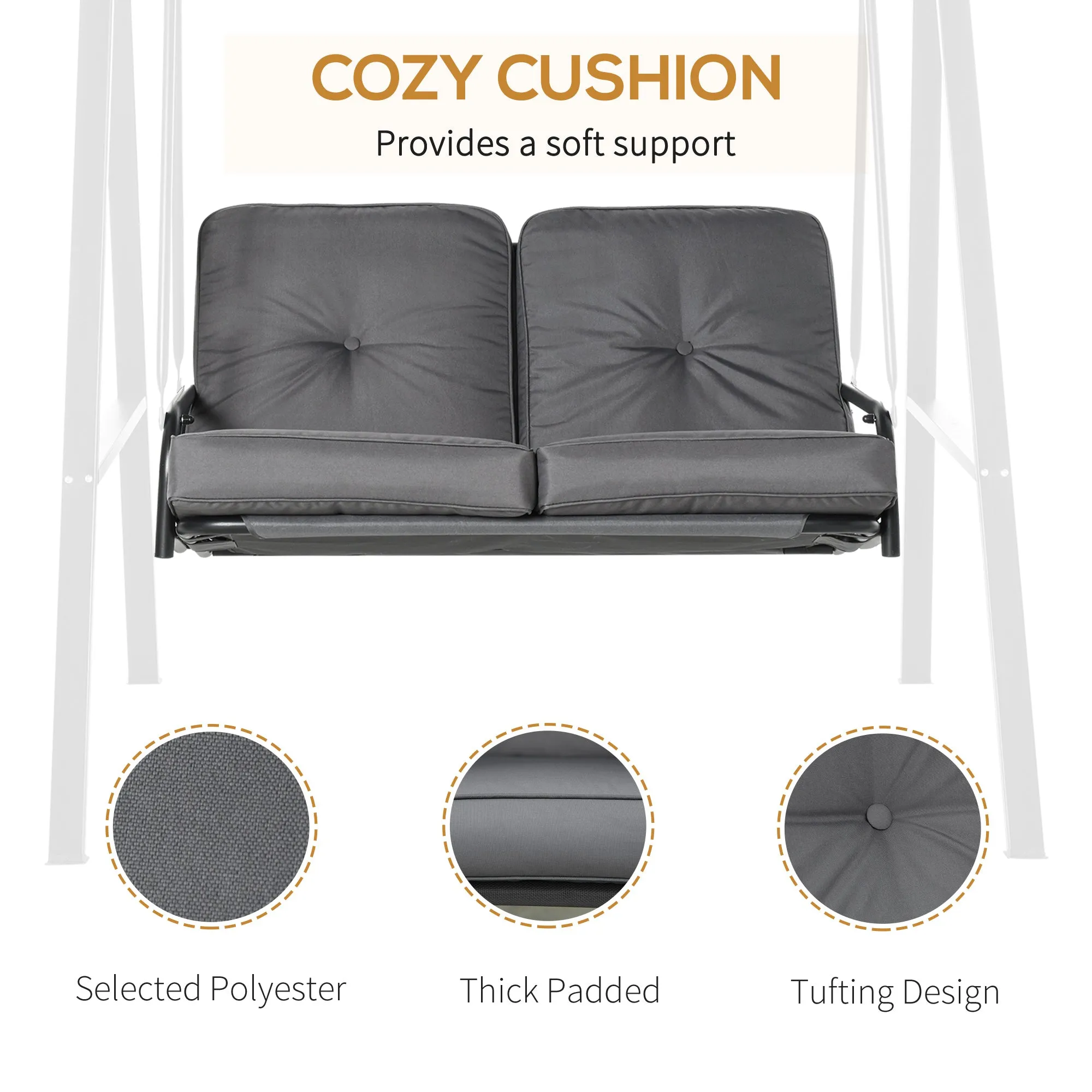 2 Seater Garden Swing Chair Outdoor Hammock Bench with Steel Frame Adjustable Tilting Canopy for Patio, Grey