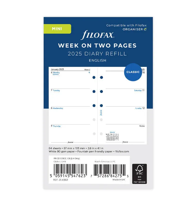 2025 Filofax Refill - Mini Week On Two Pages