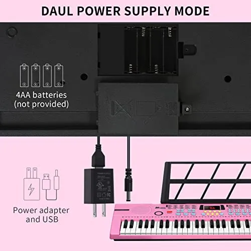 24HOCL 61 Keys Keyboard Piano Lighted Keys, Kids Piano Keyboard with UL Adapter, Stand, Built-In Speaker, Mic, Portable Electronic Keyboard for Boys, Girls, Beginners Birthday Holidays Best Gifts