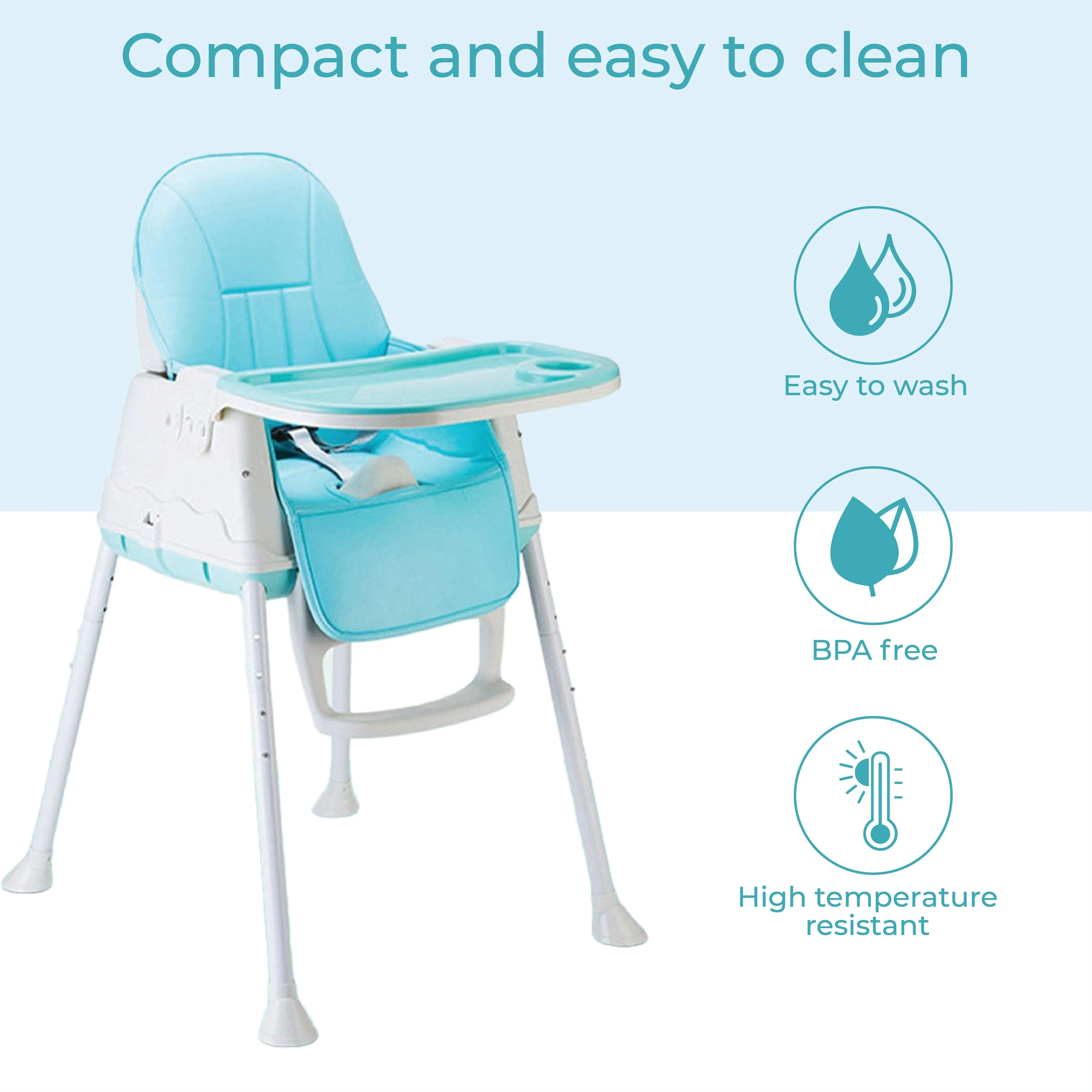 3 in 1 High Chair for Baby Kids, Feeding Booster Seat with Wheel and Cushion Age 12M- 2 Years (Blue)