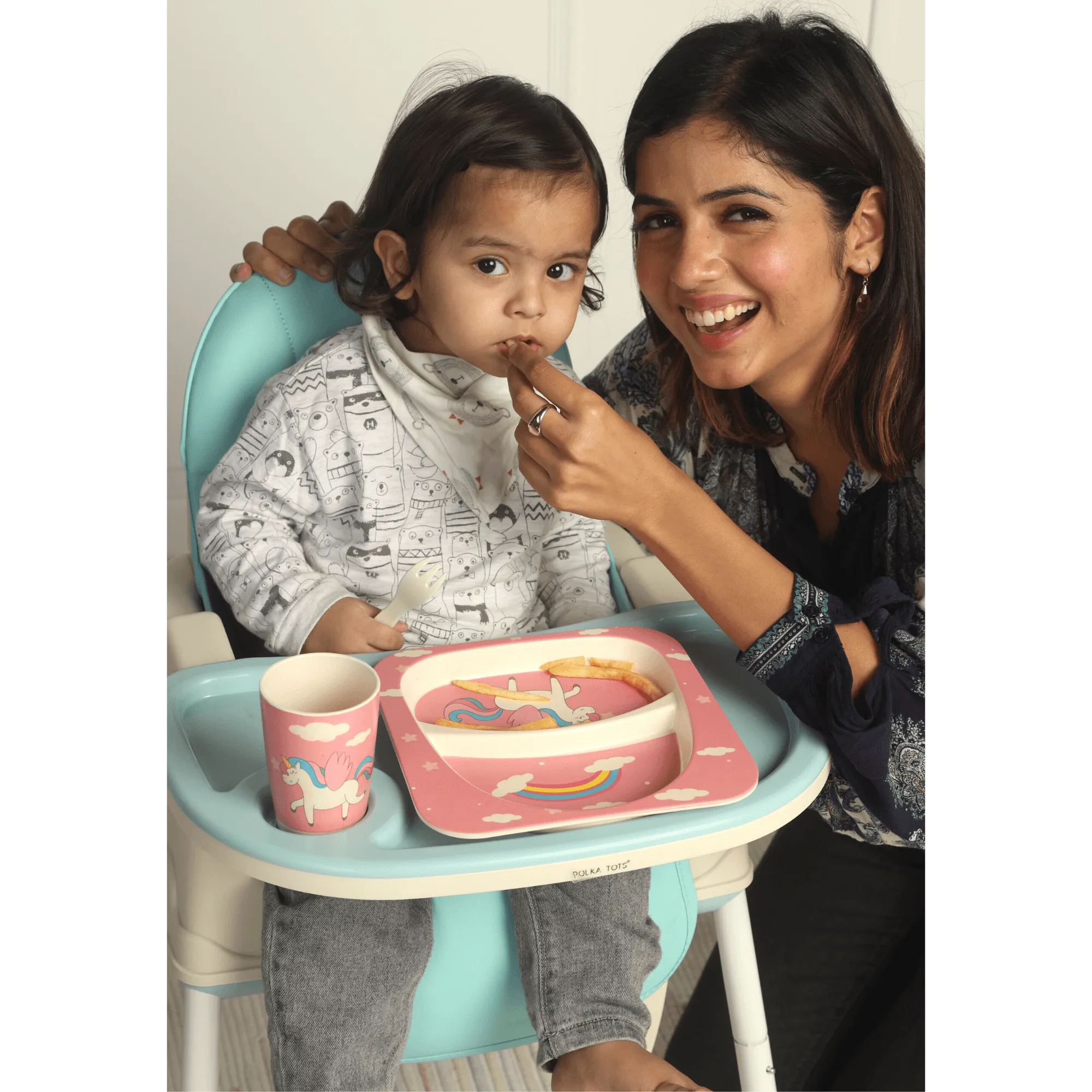 3 in 1 High Chair for Baby Kids, Feeding Booster Seat with Wheel and Cushion Age 12M- 2 Years (Blue)