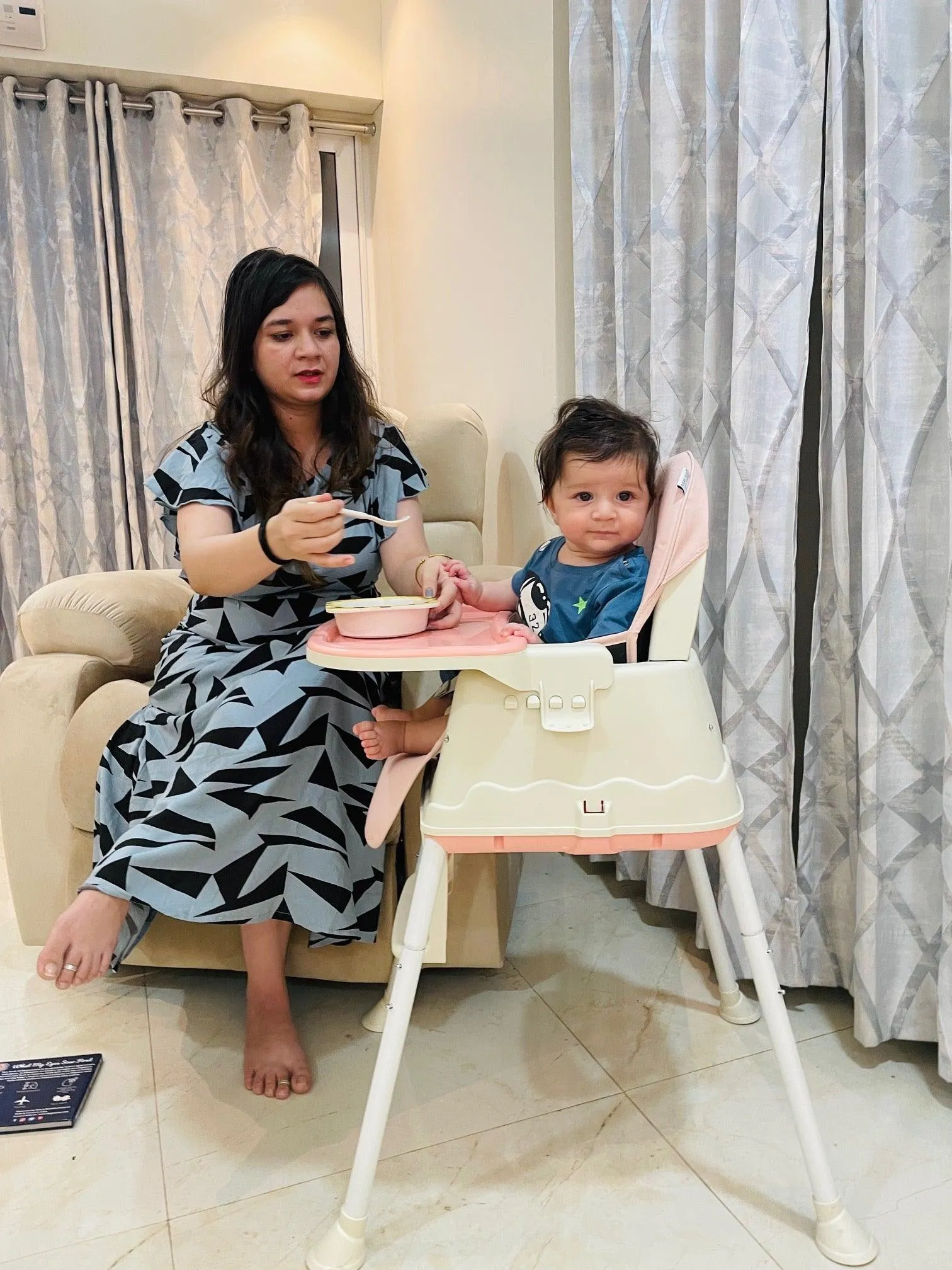 3 in 1 High Chair for Baby Kids, Feeding Booster Seat with Wheel and Cushion Age 12M- 2 Years (Pink)
