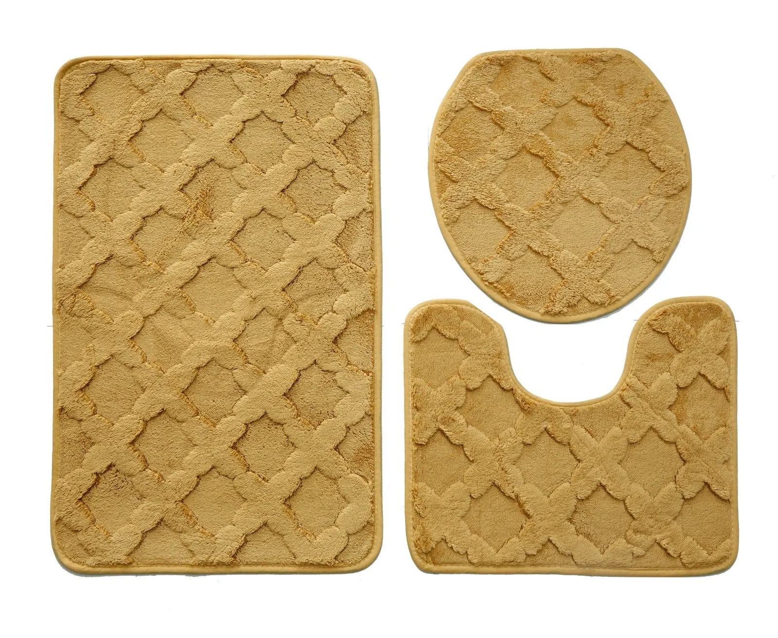 3 PCs Anti Skid Commode Mat Set(328)-Zig Zag Khakki