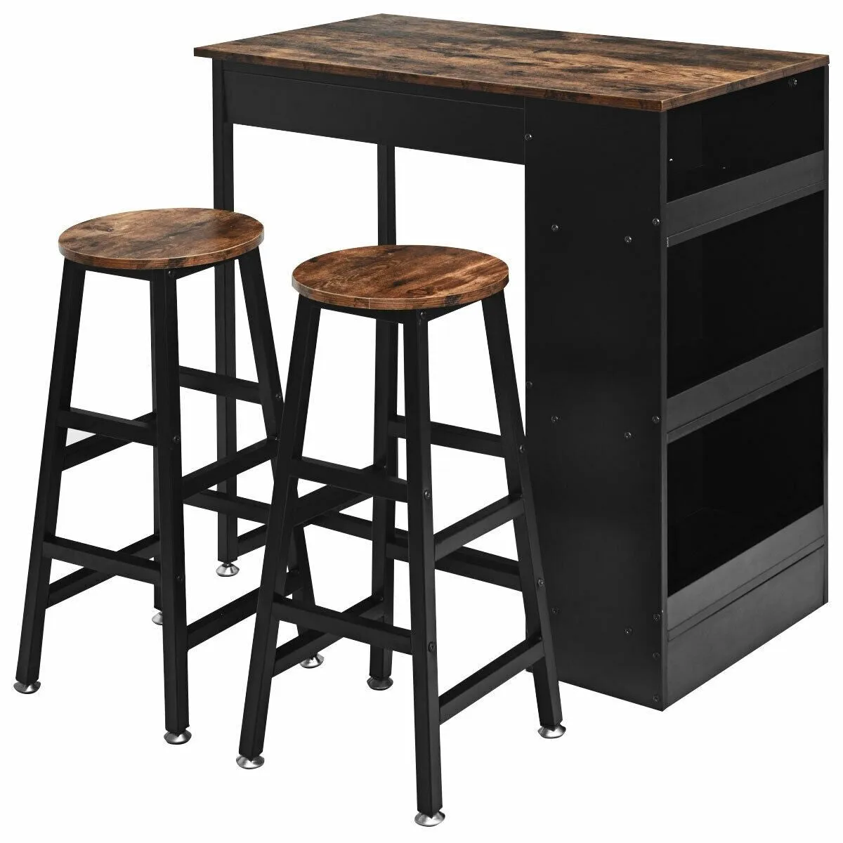 3pc Bar Table Set with Storage - Brown