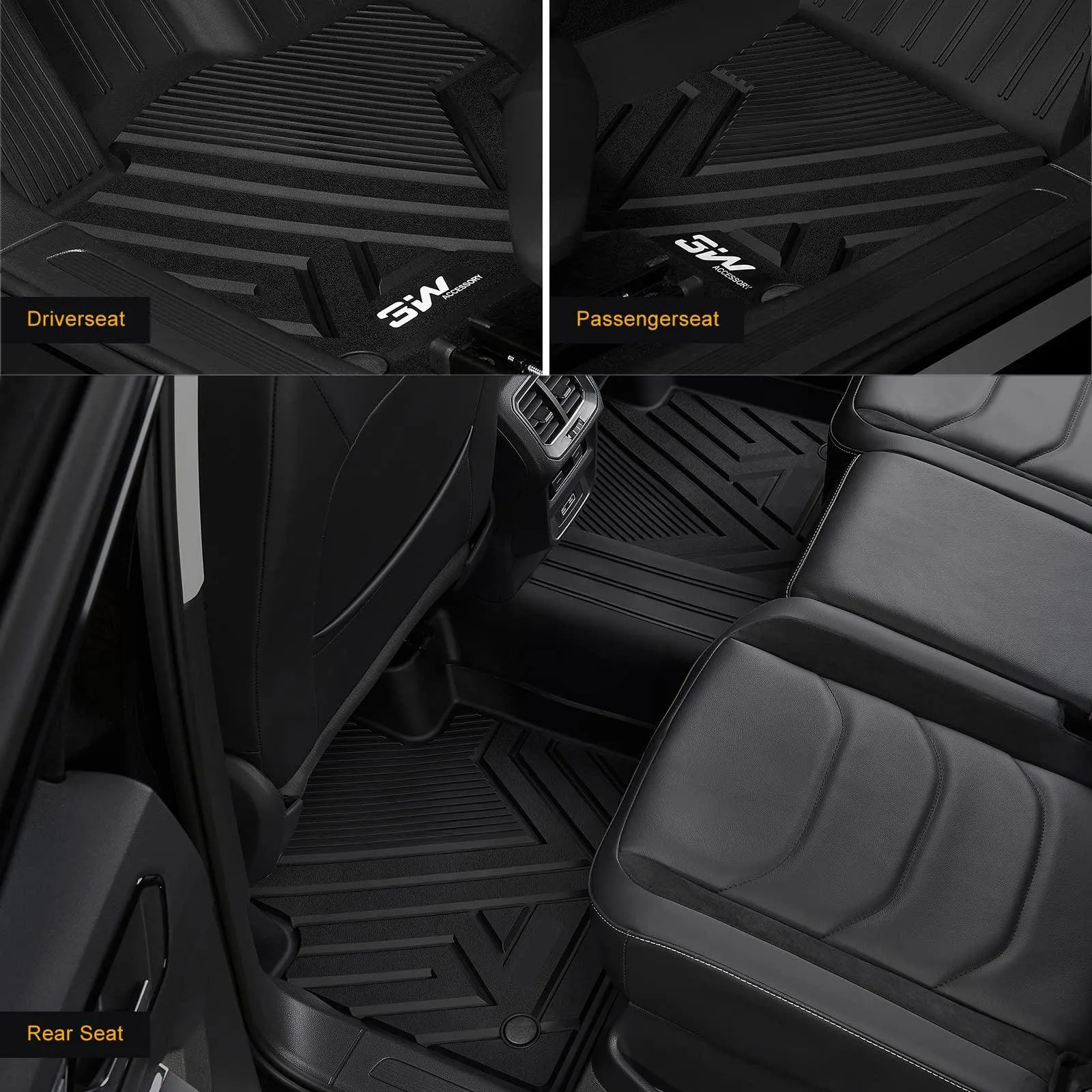 3W Volkswagen Tiguan 5 Seat Only 2018-2024 Custom Floor Mats TPE Material & All-Weather Protection