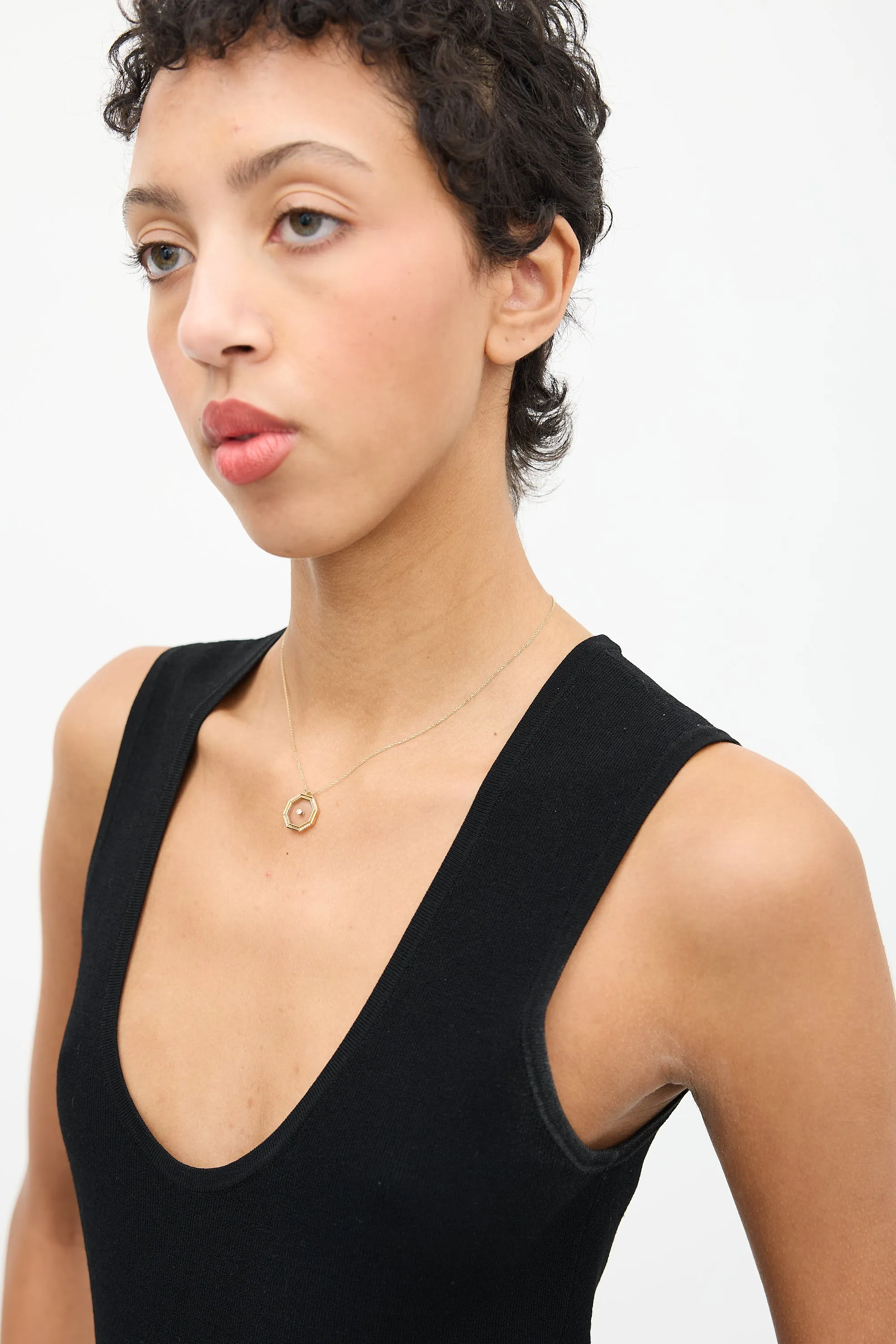 9K Gold & Diamond Hexagon Amulet Necklace
