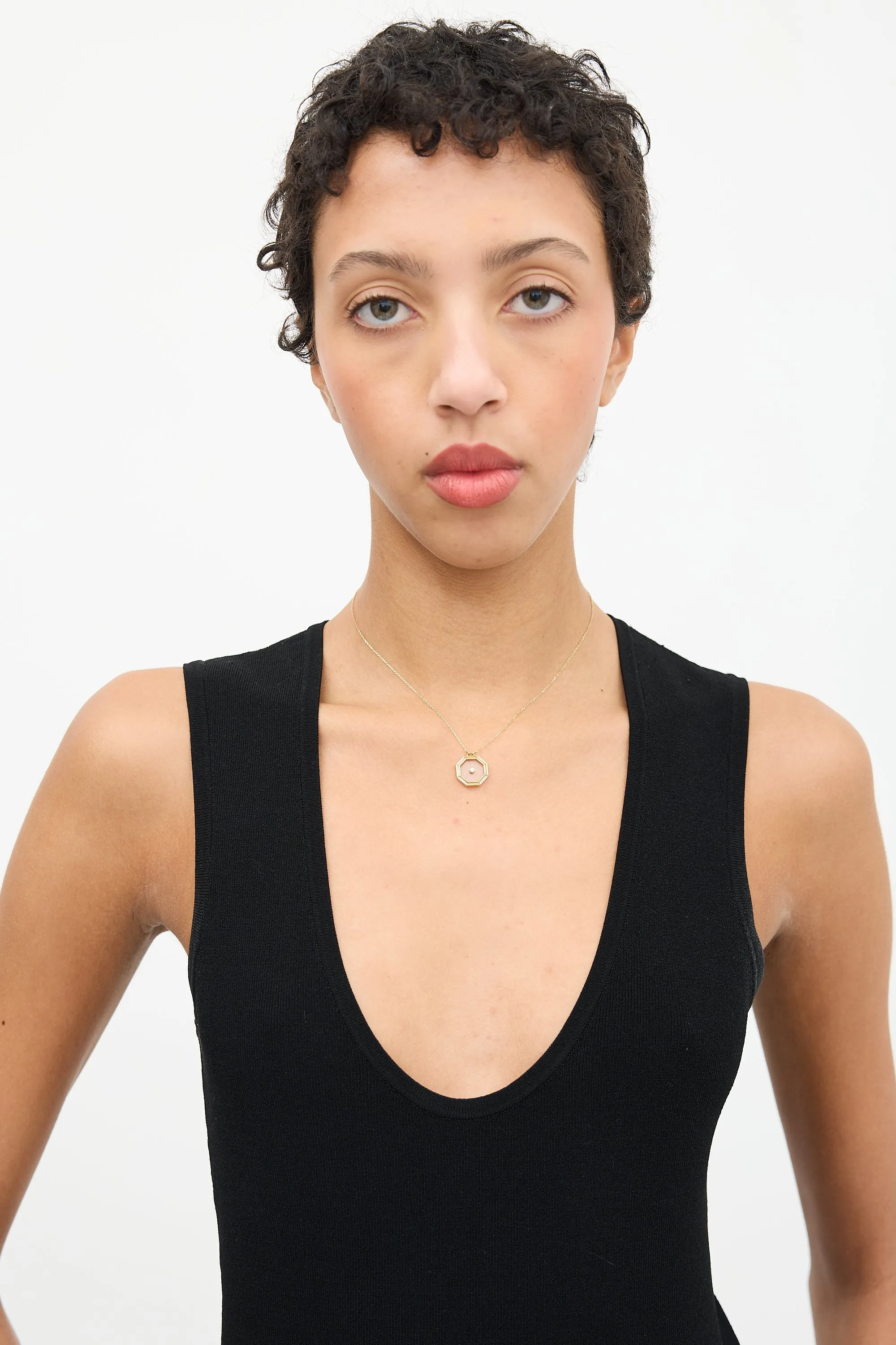 9K Gold & Diamond Hexagon Amulet Necklace