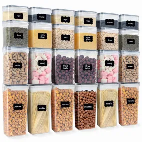 Airtight Spice Jars with Label, 24 pcs Plastic Storage Containers with Lids Kitchen Canisters, Plastic Kitchen Organizers and Storage for Dry Food, Flour and Sugar,Include 30 Labels and 5 Spoons