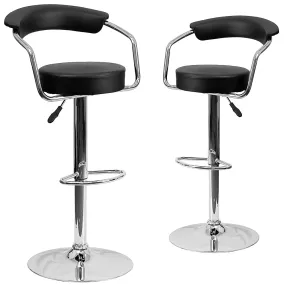 Alamont Home - Contemporary Vinyl Adjustable Height Barstool with Arms (set of 2) - Black