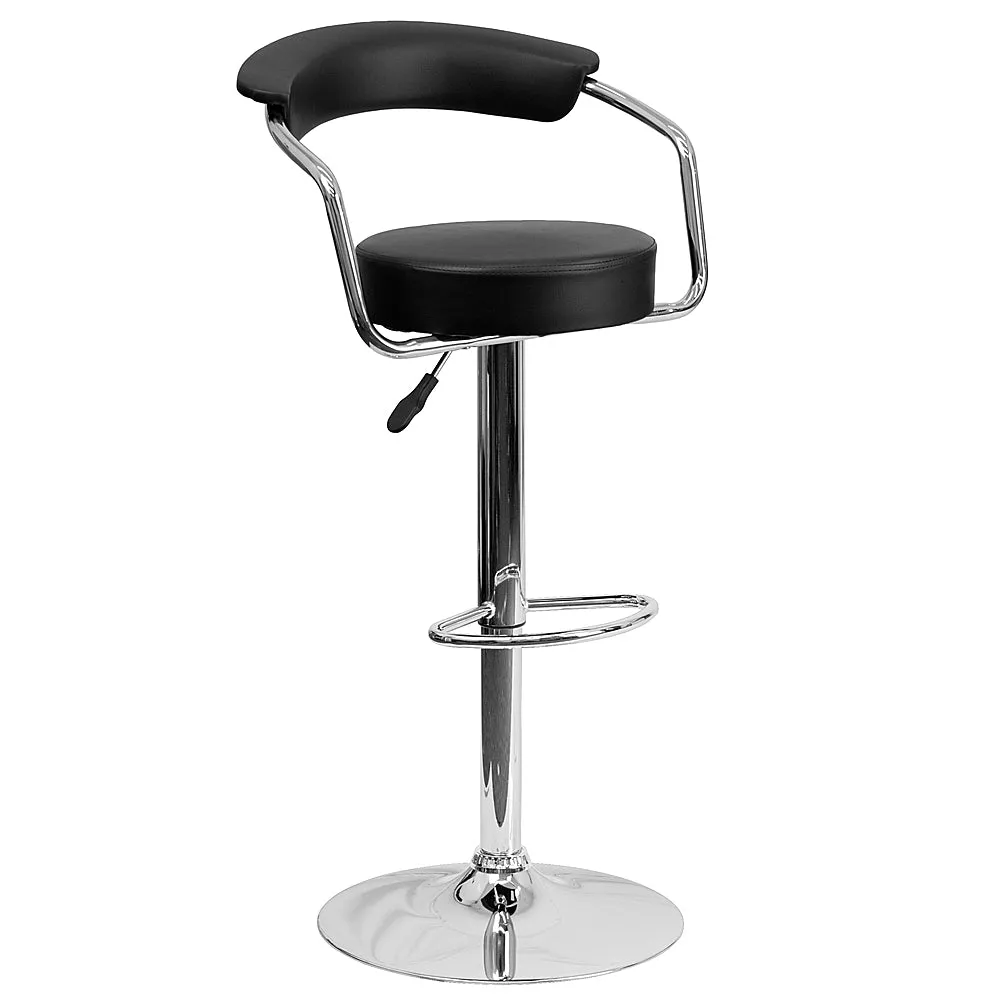 Alamont Home - Contemporary Vinyl Adjustable Height Barstool with Arms (set of 2) - Black