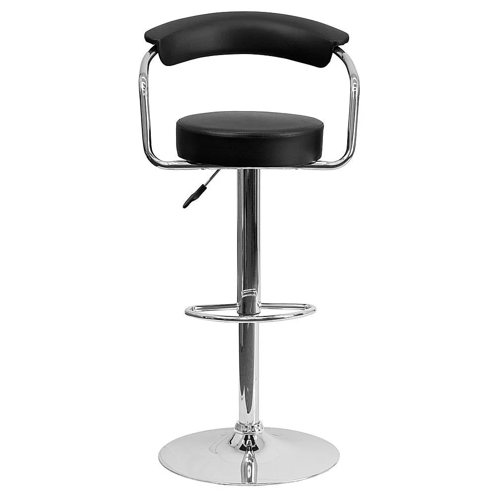Alamont Home - Contemporary Vinyl Adjustable Height Barstool with Arms (set of 2) - Black