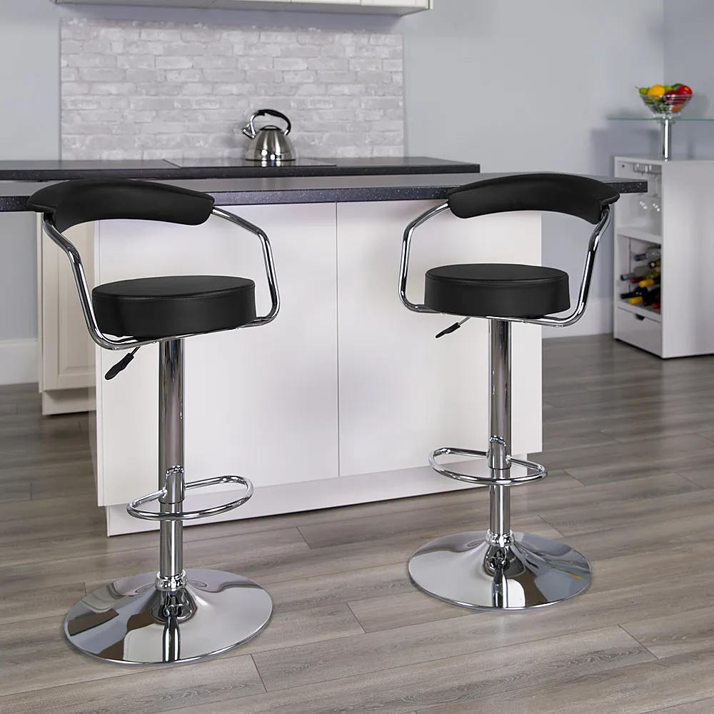 Alamont Home - Contemporary Vinyl Adjustable Height Barstool with Arms (set of 2) - Black