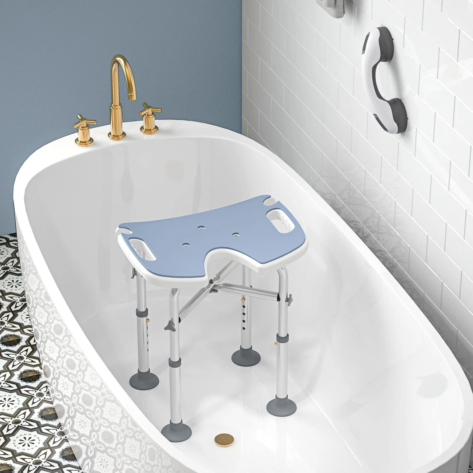 Aluminium Shower Stool for Elderly Disabled Non-Slip Bath Stool Blue