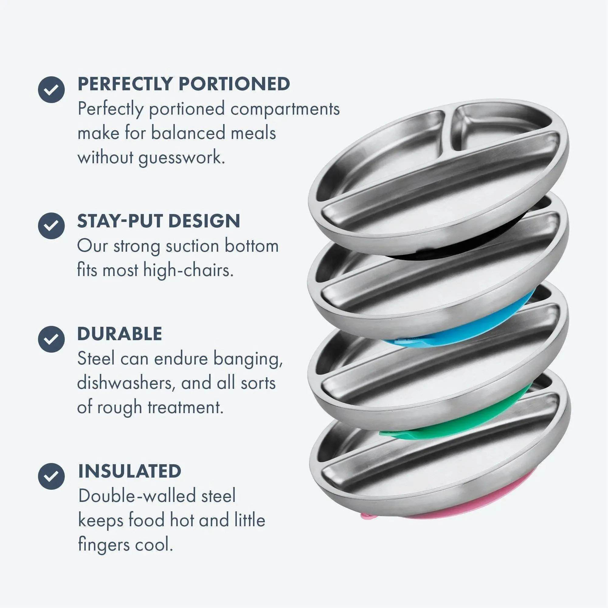 Baby Oval Divided Plate   Spoon | Stainless Steel & Silicone