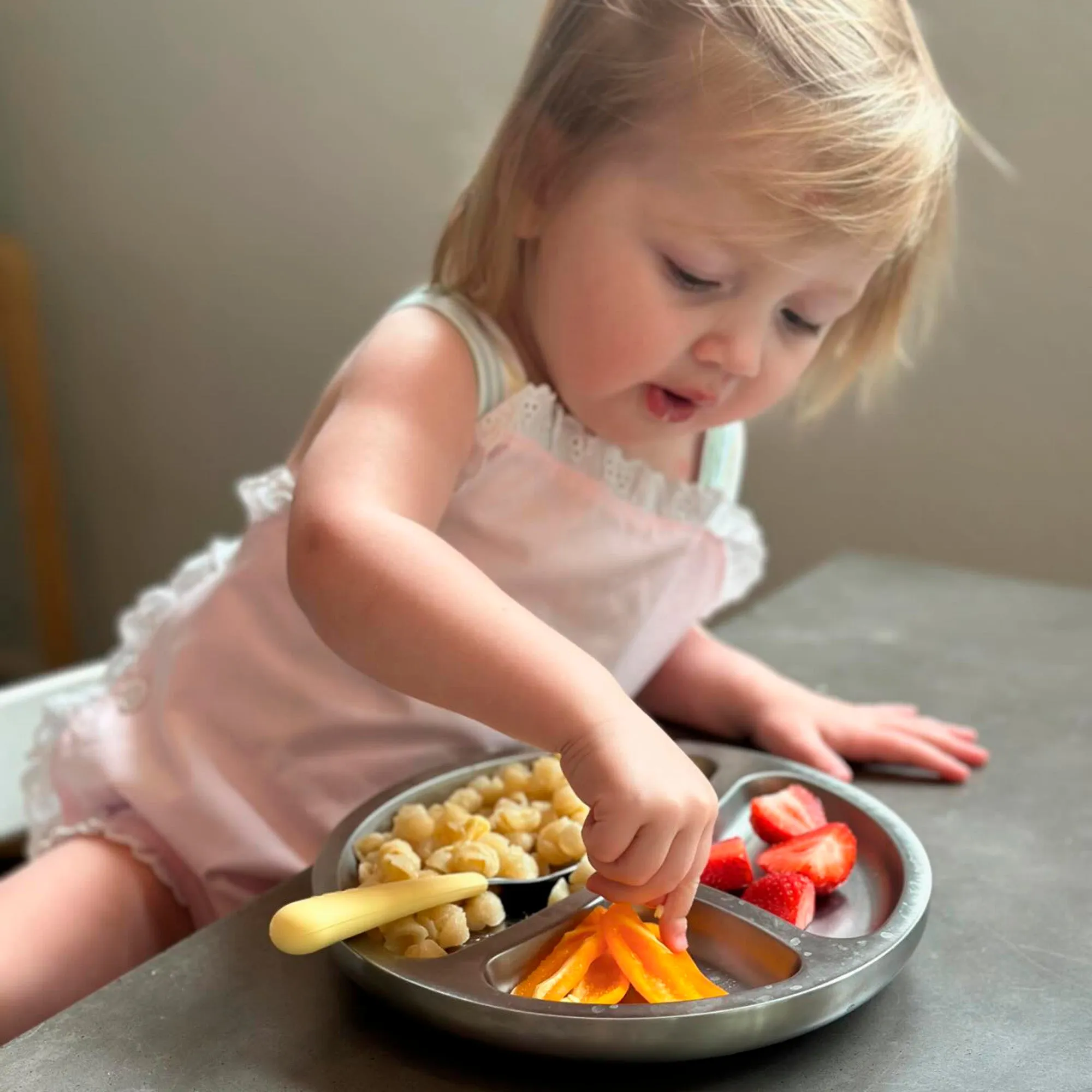 Baby Oval Divided Plate   Spoon | Stainless Steel & Silicone