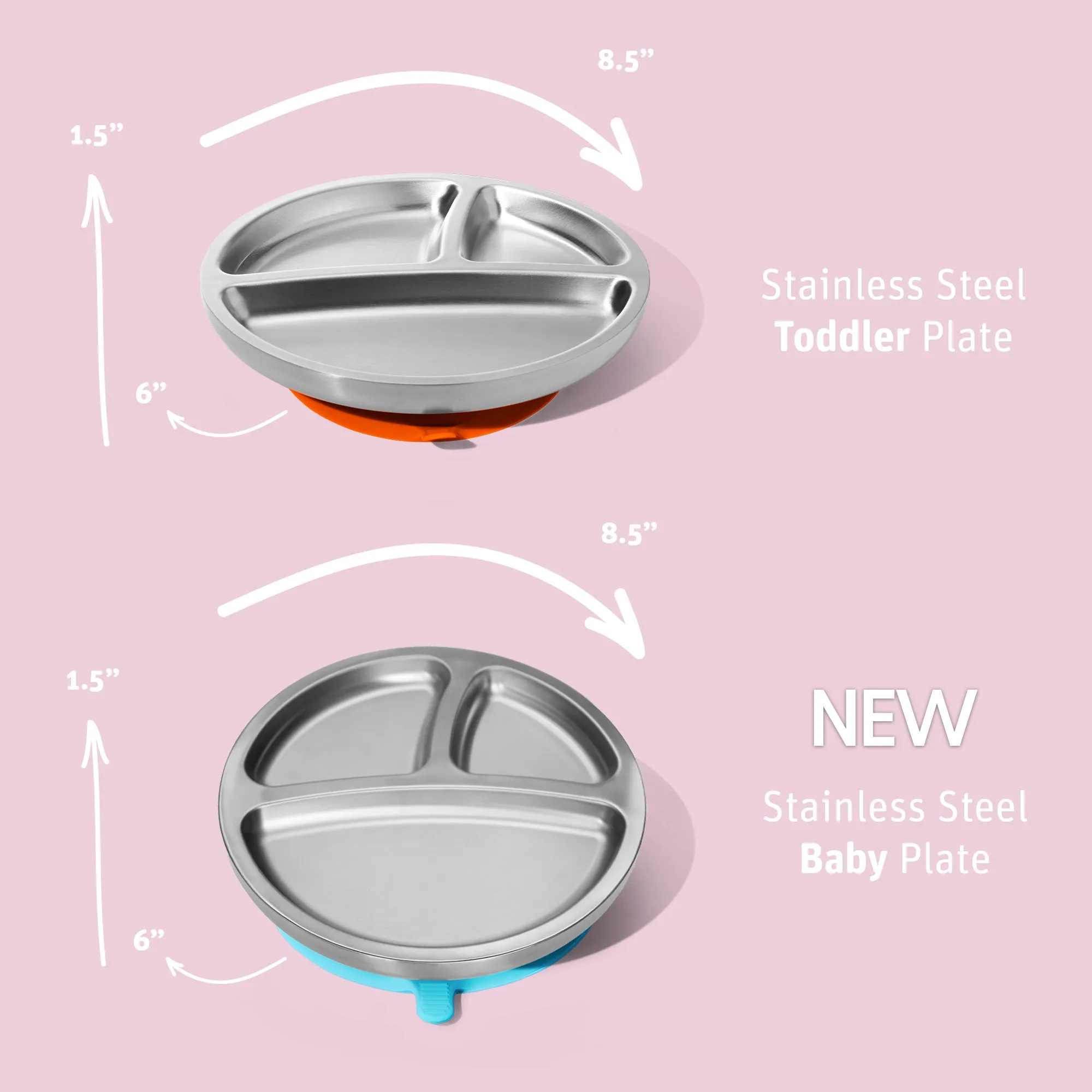 Baby Oval Divided Plate   Spoon | Stainless Steel & Silicone