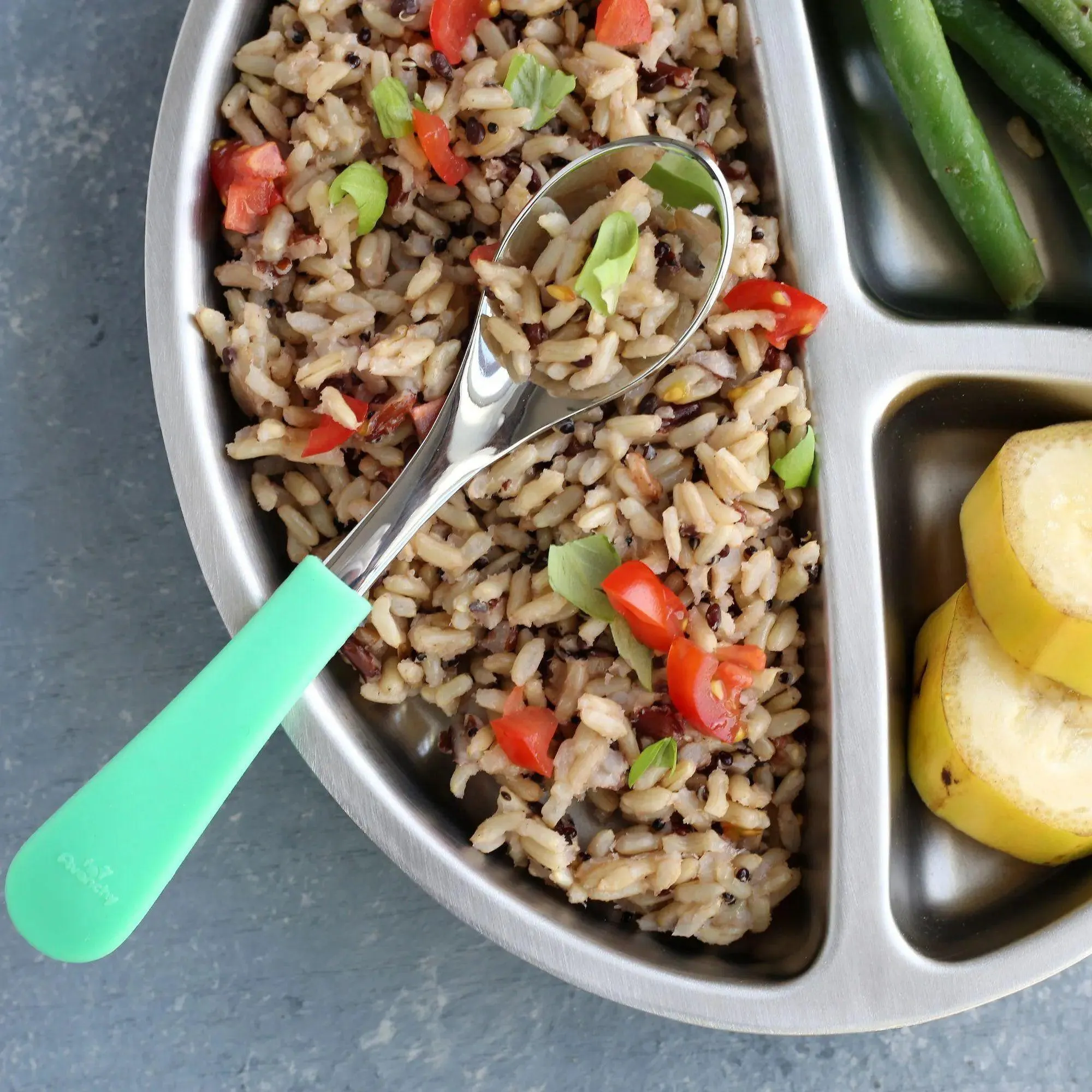 Baby Oval Divided Plate   Spoon | Stainless Steel & Silicone