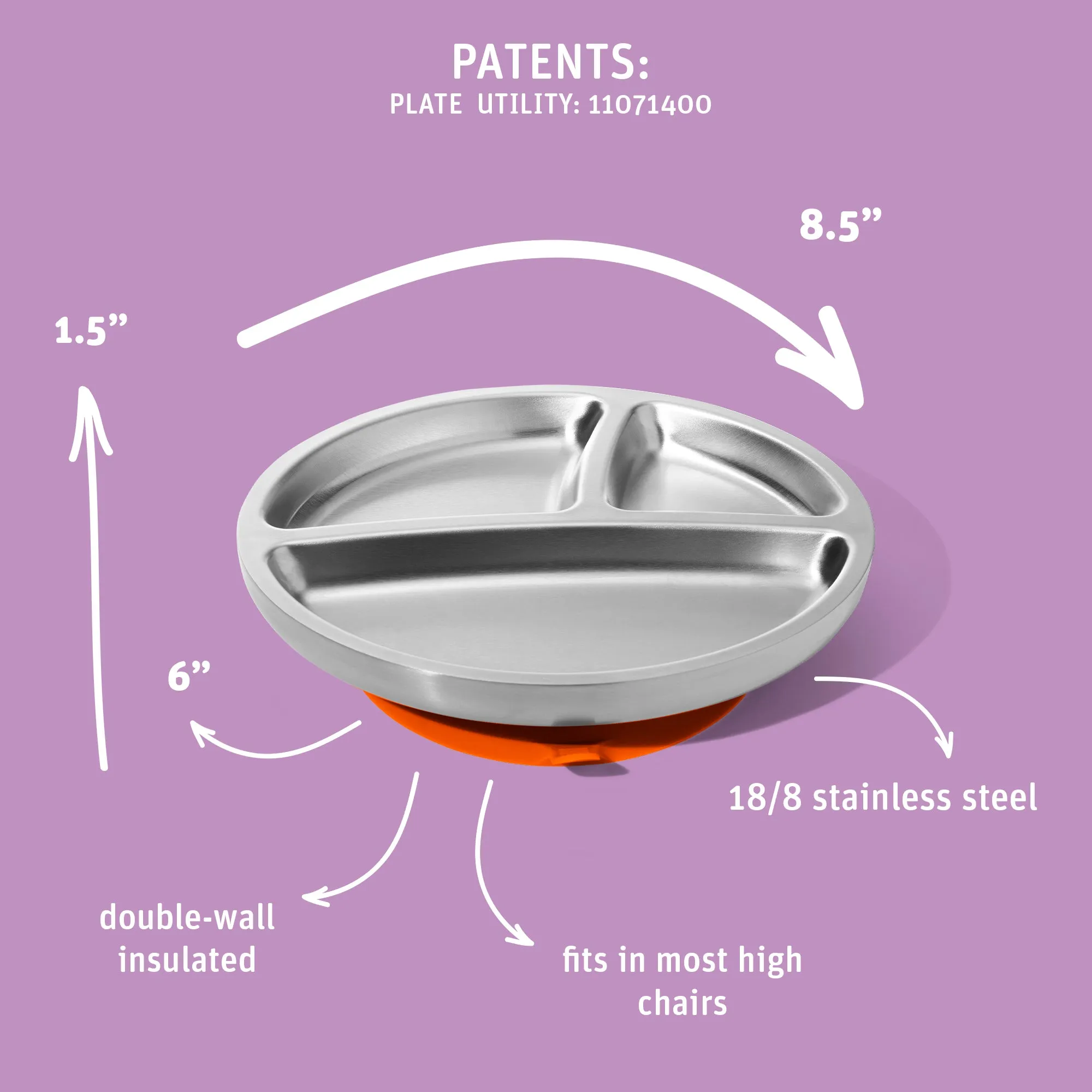 Baby Oval Divided Plate   Spoon | Stainless Steel & Silicone