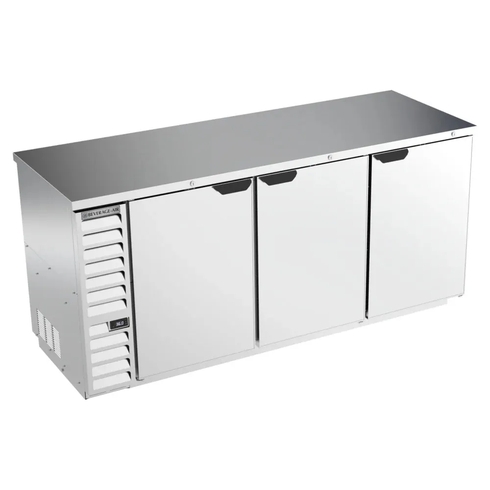Beverage-Air BB78HC-1-F-S 79" Stainless Steel Counter Height Solid Door Food Rated Back Bar Refrigerator