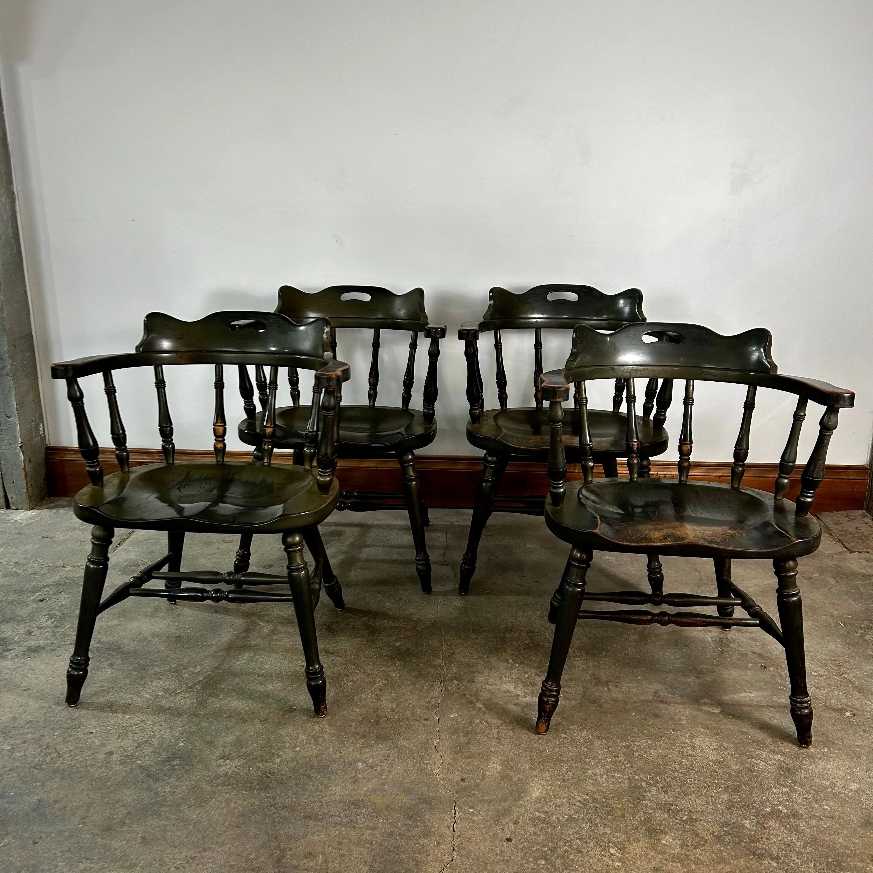 Captain's Chairs, Vintage, Colonial, Olive Green, Set of Four