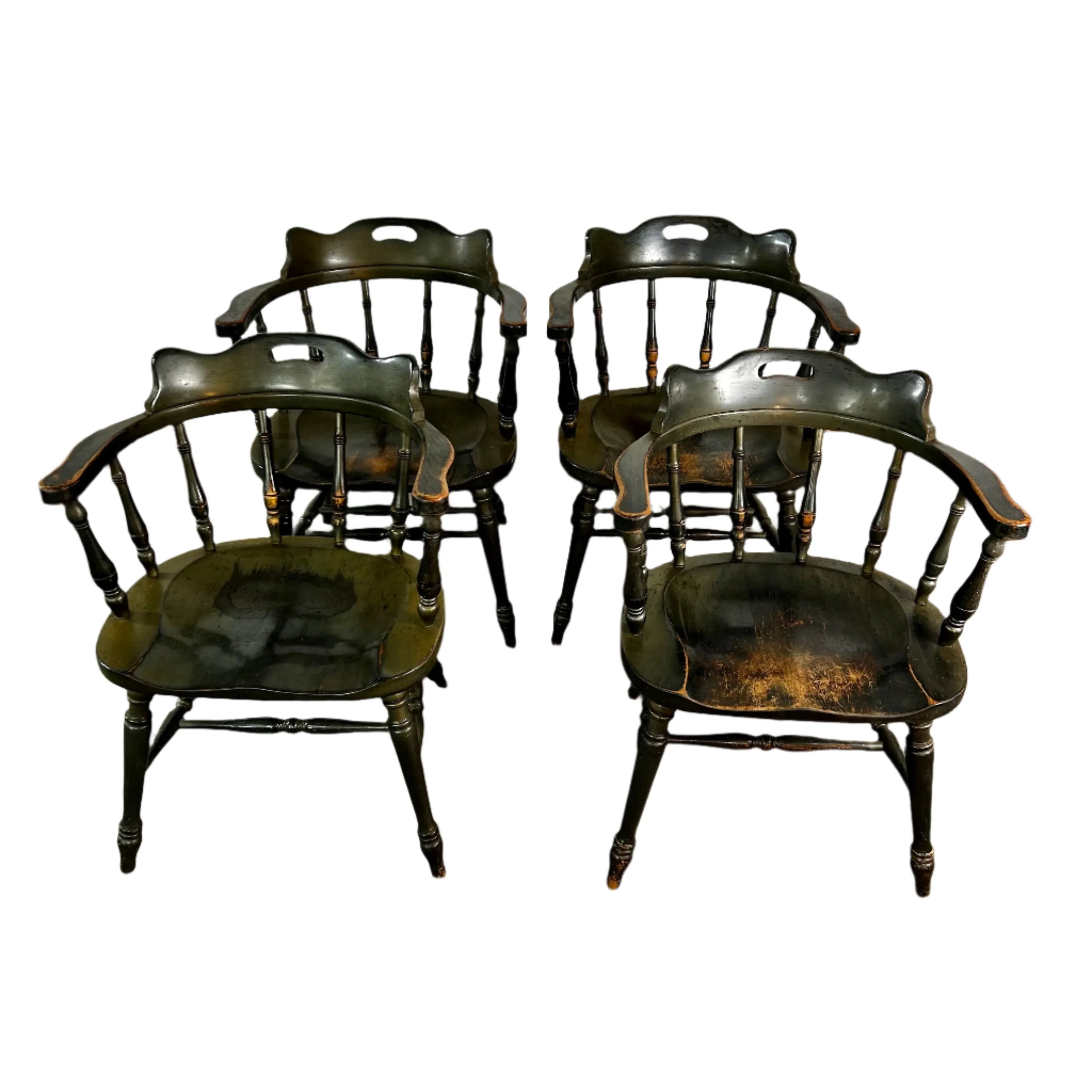 Captain's Chairs, Vintage, Colonial, Olive Green, Set of Four
