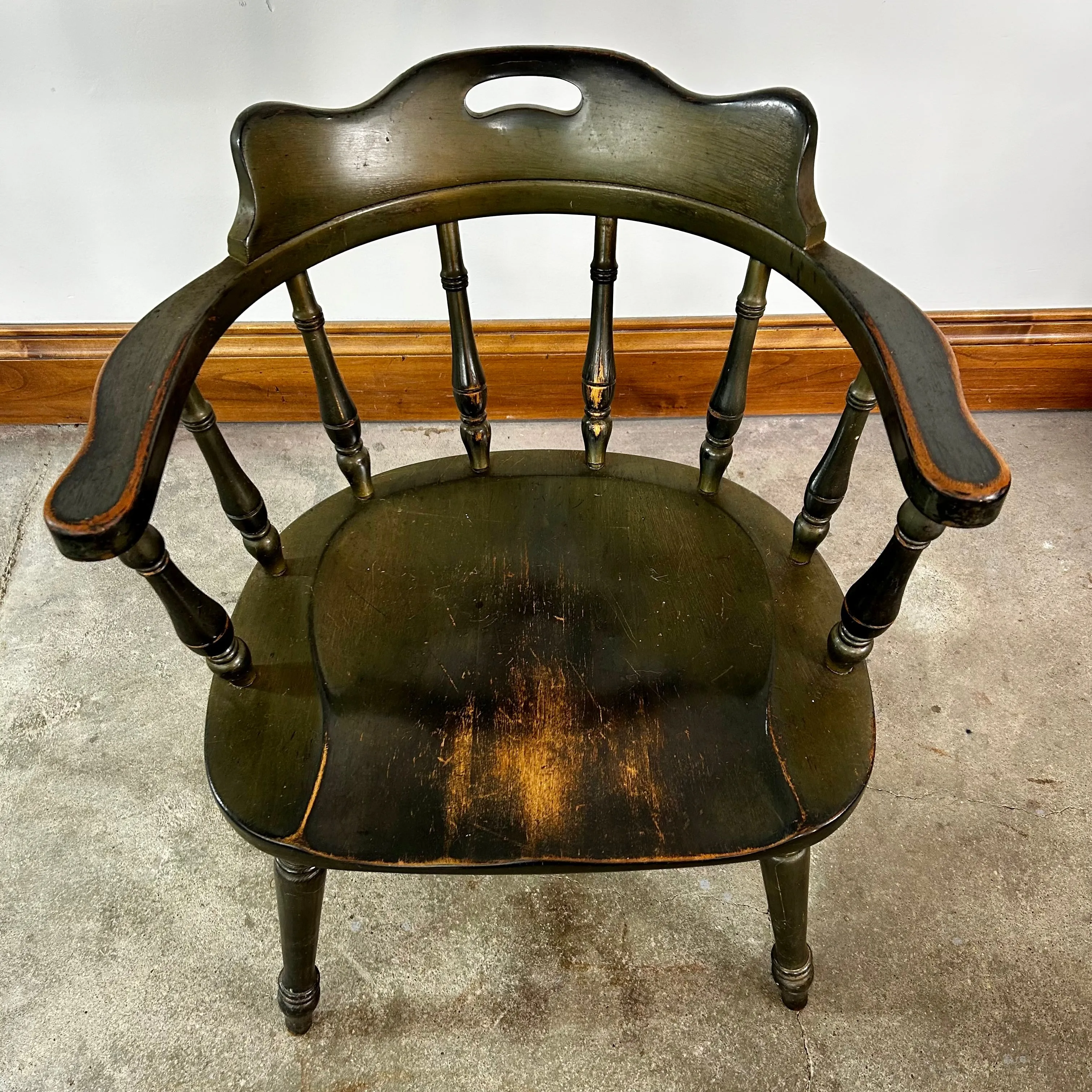 Captain's Chairs, Vintage, Colonial, Olive Green, Set of Four
