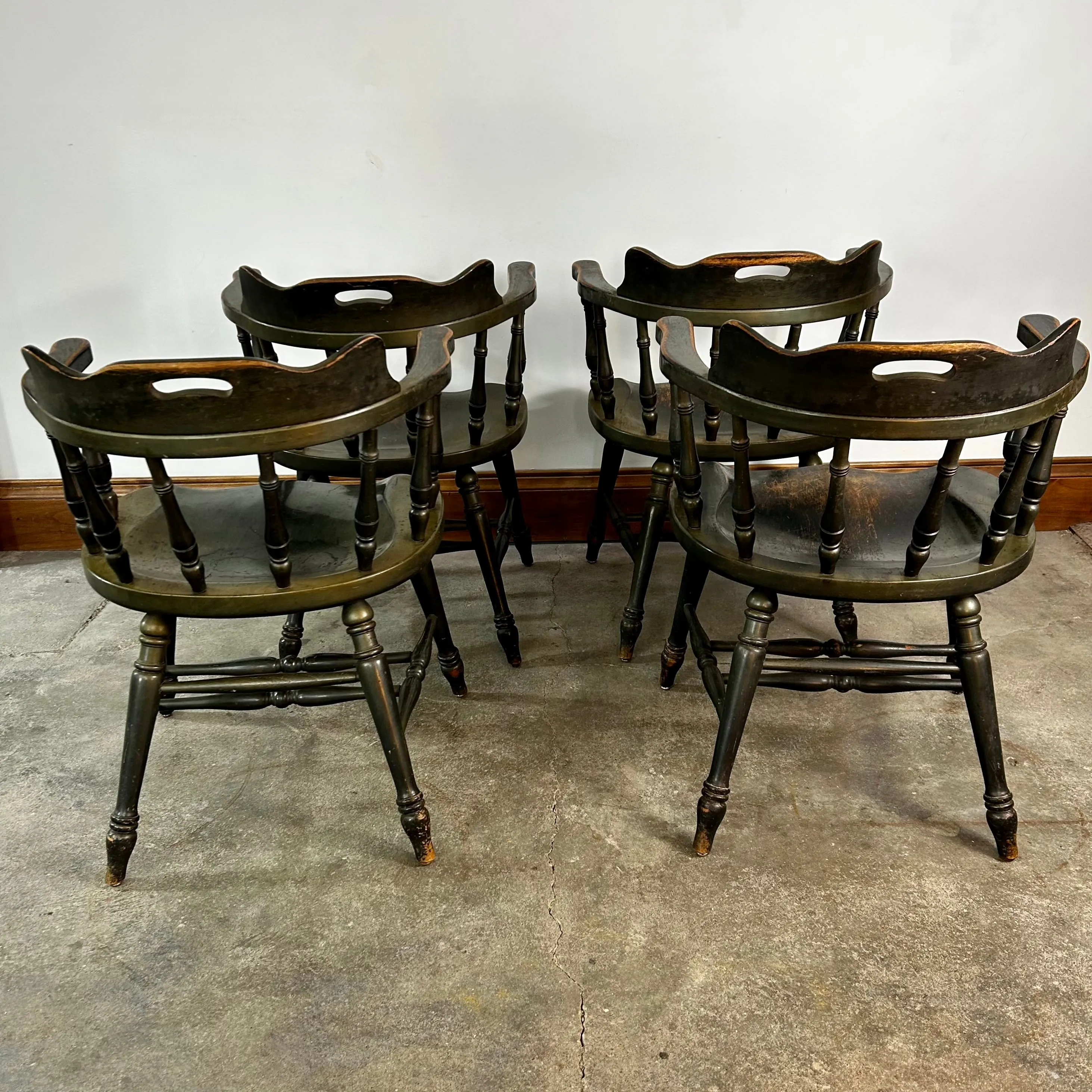 Captain's Chairs, Vintage, Colonial, Olive Green, Set of Four