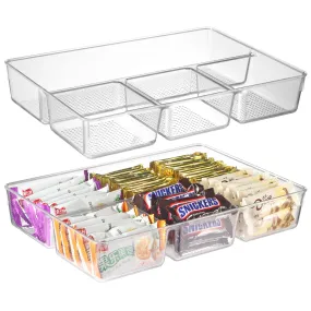CherHome Drawer Organizer，2PCS Clear Organization and Storage Set，Desk Drawer Organizer Food Snack Organizer，Plastic Organizer Bins for Kitchen Drawer，Bathroom，Makeup and Office(13 X 8.9 X 2.3in)