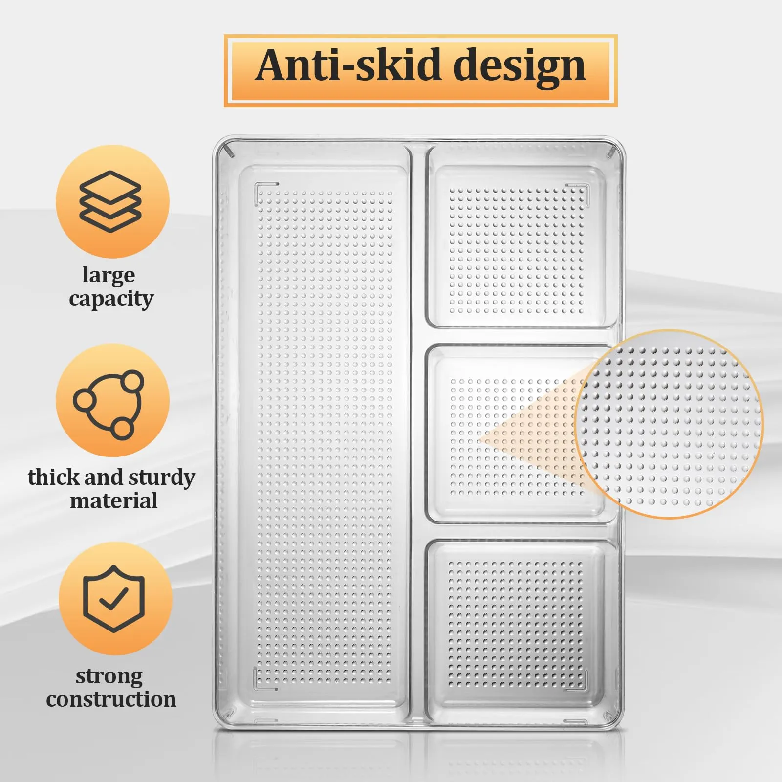 CherHome Drawer Organizer，2PCS Clear Organization and Storage Set，Desk Drawer Organizer Food Snack Organizer，Plastic Organizer Bins for Kitchen Drawer，Bathroom，Makeup and Office(13 X 8.9 X 2.3in)