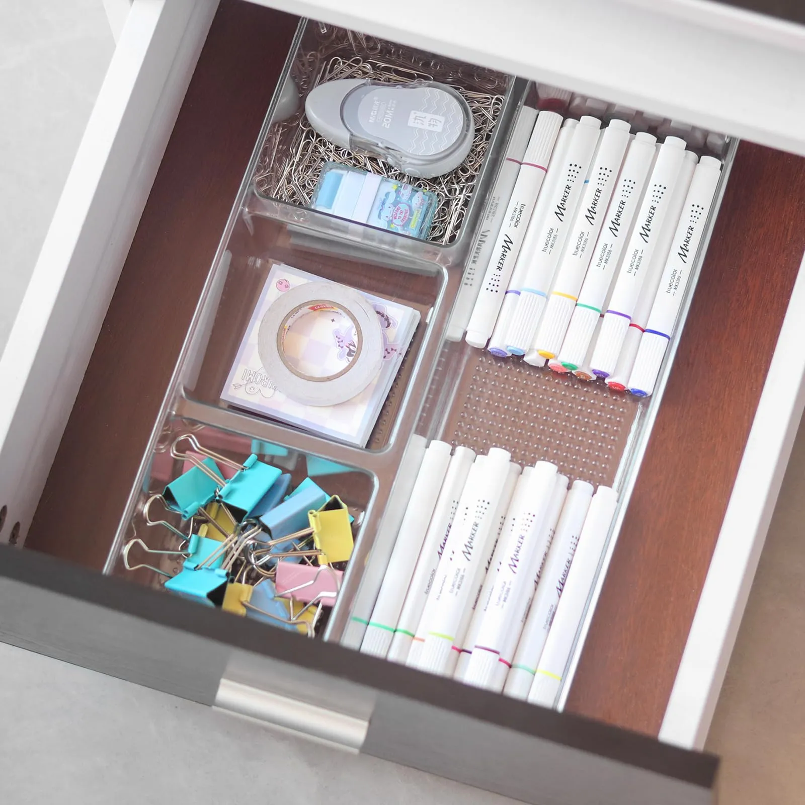 CherHome Drawer Organizer，2PCS Clear Organization and Storage Set，Desk Drawer Organizer Food Snack Organizer，Plastic Organizer Bins for Kitchen Drawer，Bathroom，Makeup and Office(13 X 8.9 X 2.3in)