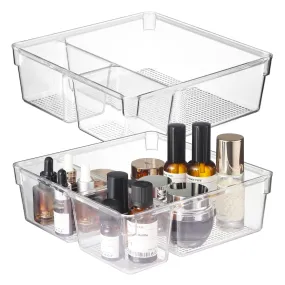 CherHome Drawer Organizer,2PCS Clear Organization and Storage Set，Desk Drawer Organizer Food Snack Organizers，Plastic Organizer Bins for Kitchen Drawer，Pantry，Bathroom，Makeup and Office（9 X 9 X 3in）