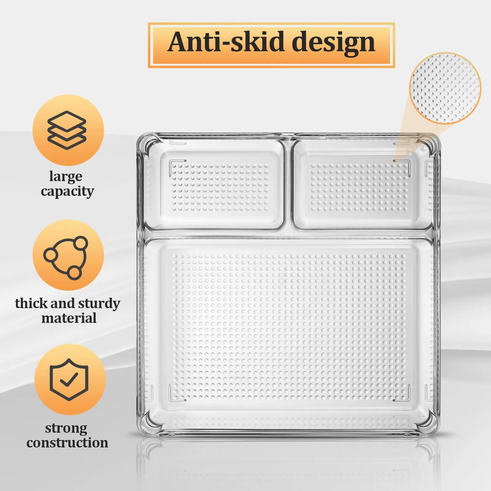 CherHome Drawer Organizer,2PCS Clear Organization and Storage Set，Desk Drawer Organizer Food Snack Organizers，Plastic Organizer Bins for Kitchen Drawer，Pantry，Bathroom，Makeup and Office（9 X 9 X 3in）