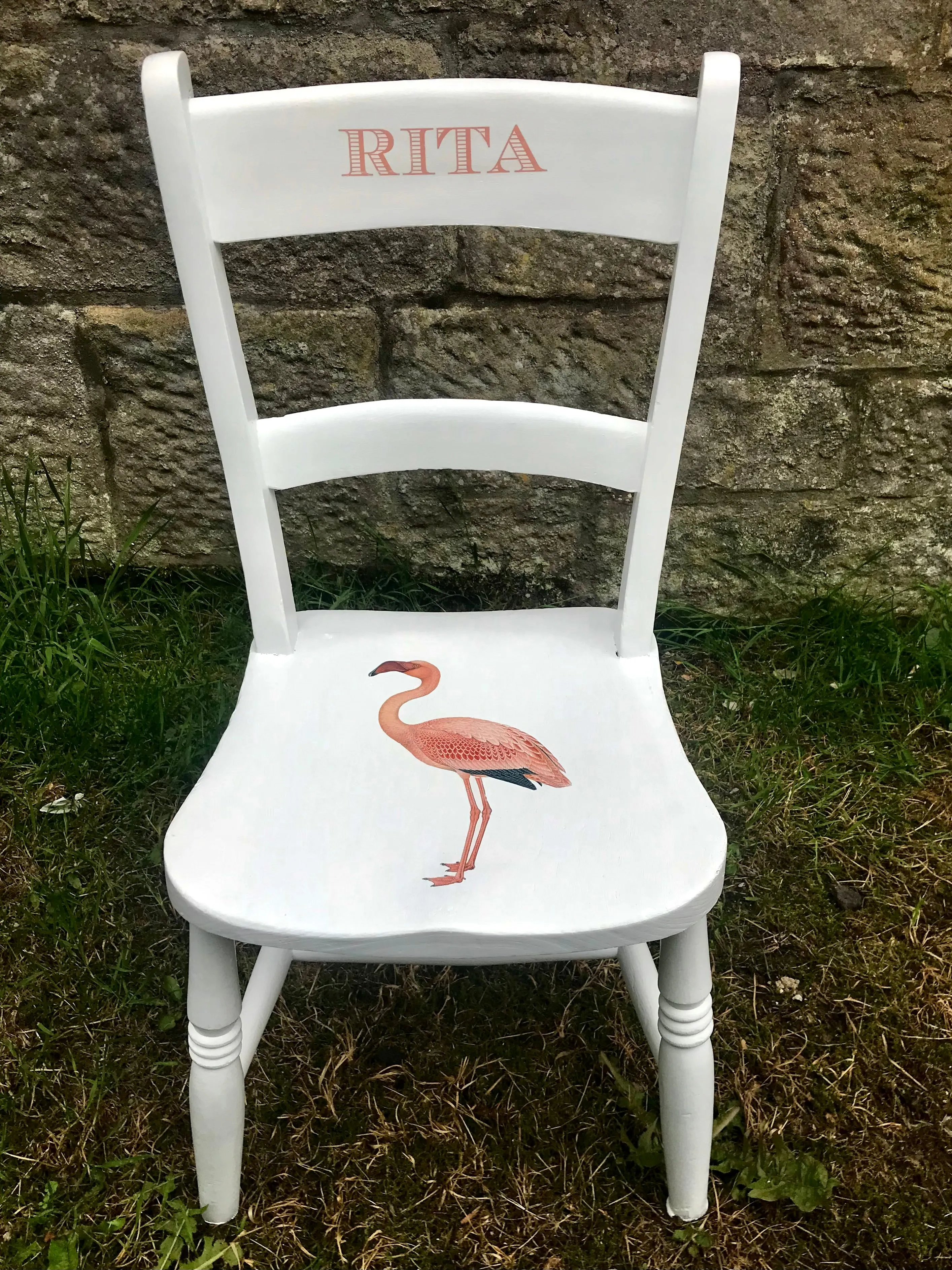 Children's personalised upcycled wooden nursery school chair with vintage bird theme and your child's name