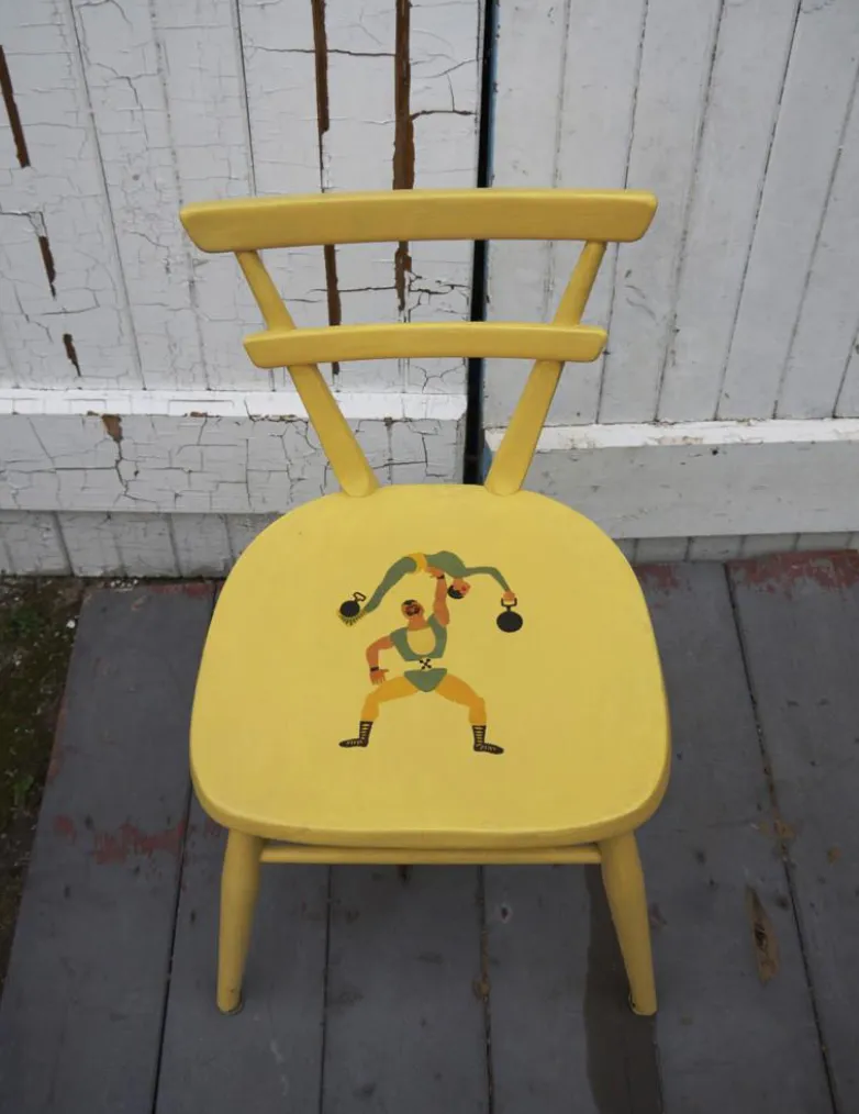 Children's  Vintage wooden school chair with Strongman design - painted to order