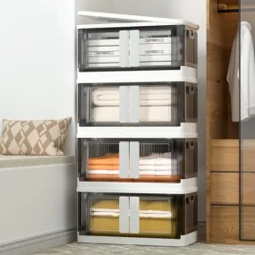 Closet Organizers and Storage 43 QT, Storage Bins with Lids 4 Pack, Stackable Collapsible Storage Bins, Storage Cabinet with Wheels, Plastic Foldabl