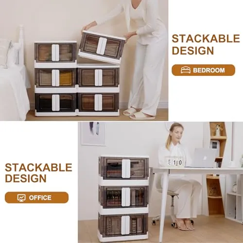 Closet Organizers and Storage 43 QT, Storage Bins with Lids 4 Pack, Stackable Collapsible Storage Bins, Storage Cabinet with Wheels, Plastic Foldabl