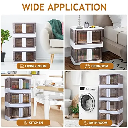 Closet Organizers and Storage 43 QT, Storage Bins with Lids 4 Pack, Stackable Collapsible Storage Bins, Storage Cabinet with Wheels, Plastic Foldabl