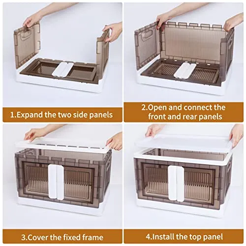 Closet Organizers and Storage 43 QT, Storage Bins with Lids 4 Pack, Stackable Collapsible Storage Bins, Storage Cabinet with Wheels, Plastic Foldabl