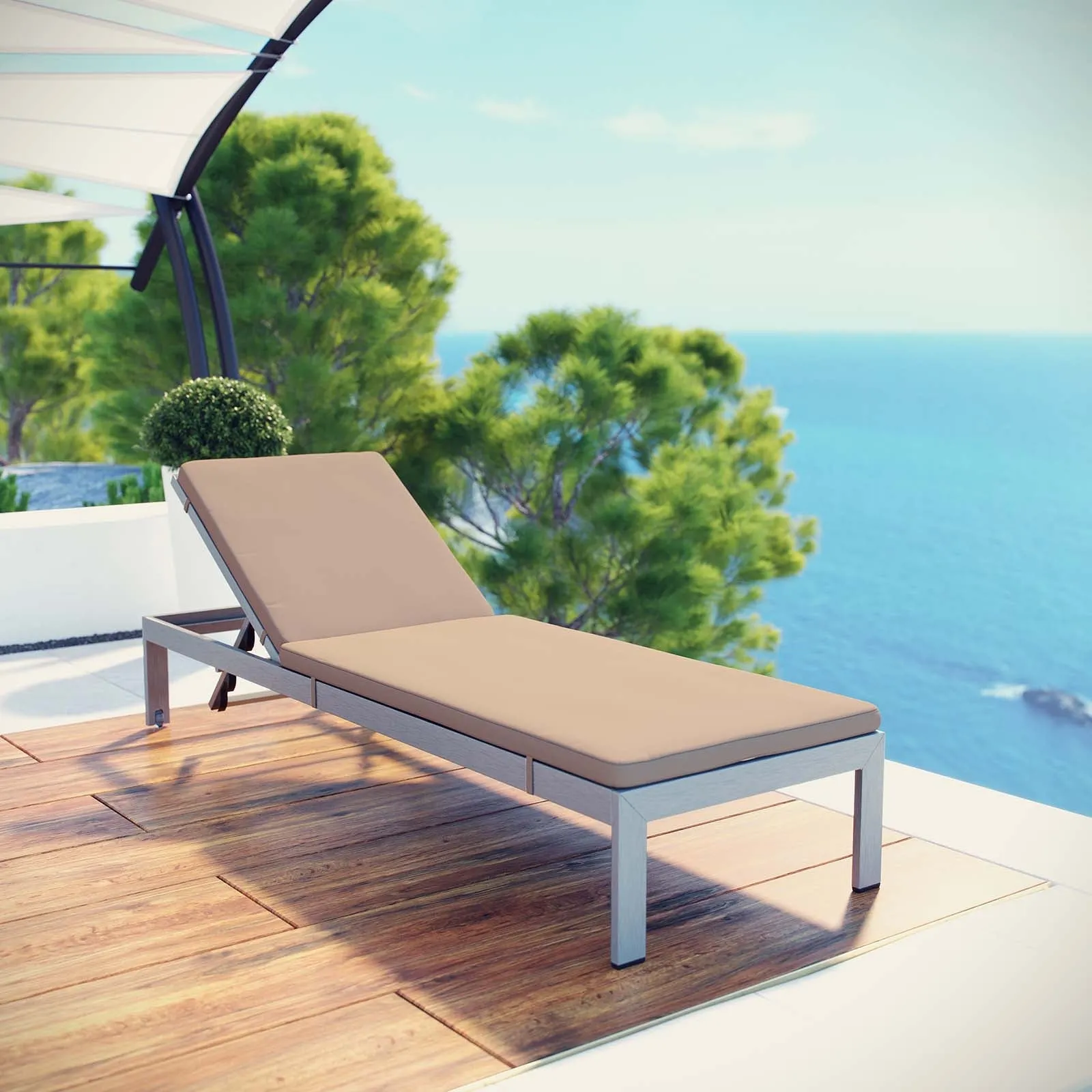 Coast Outdoor Patio Aluminum Black Mesh Chaise With Cushions