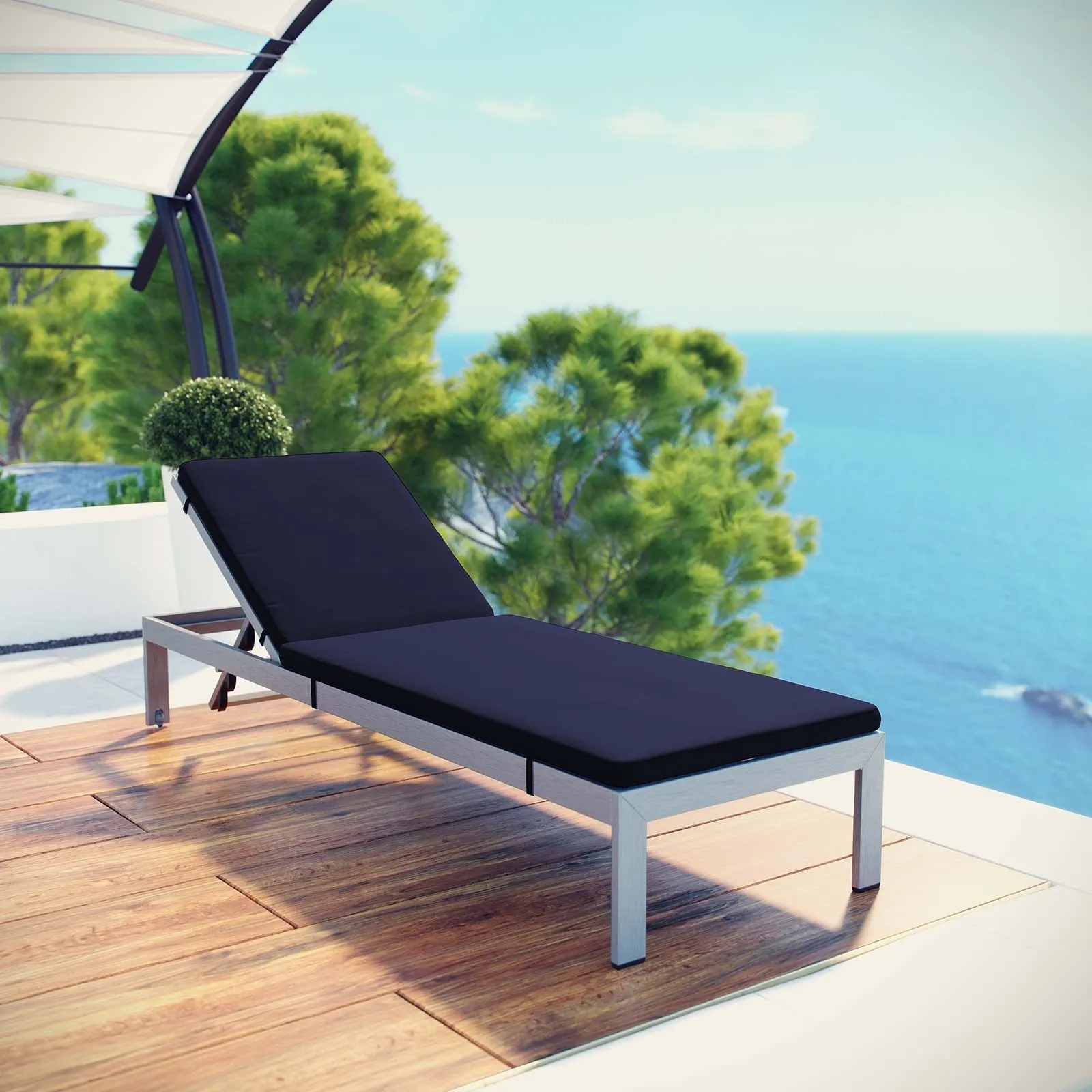 Coast Outdoor Patio Aluminum Black Mesh Chaise With Cushions