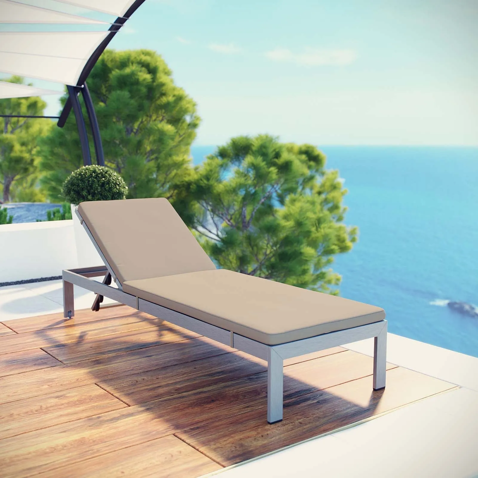 Coast Outdoor Patio Aluminum Black Mesh Chaise With Cushions