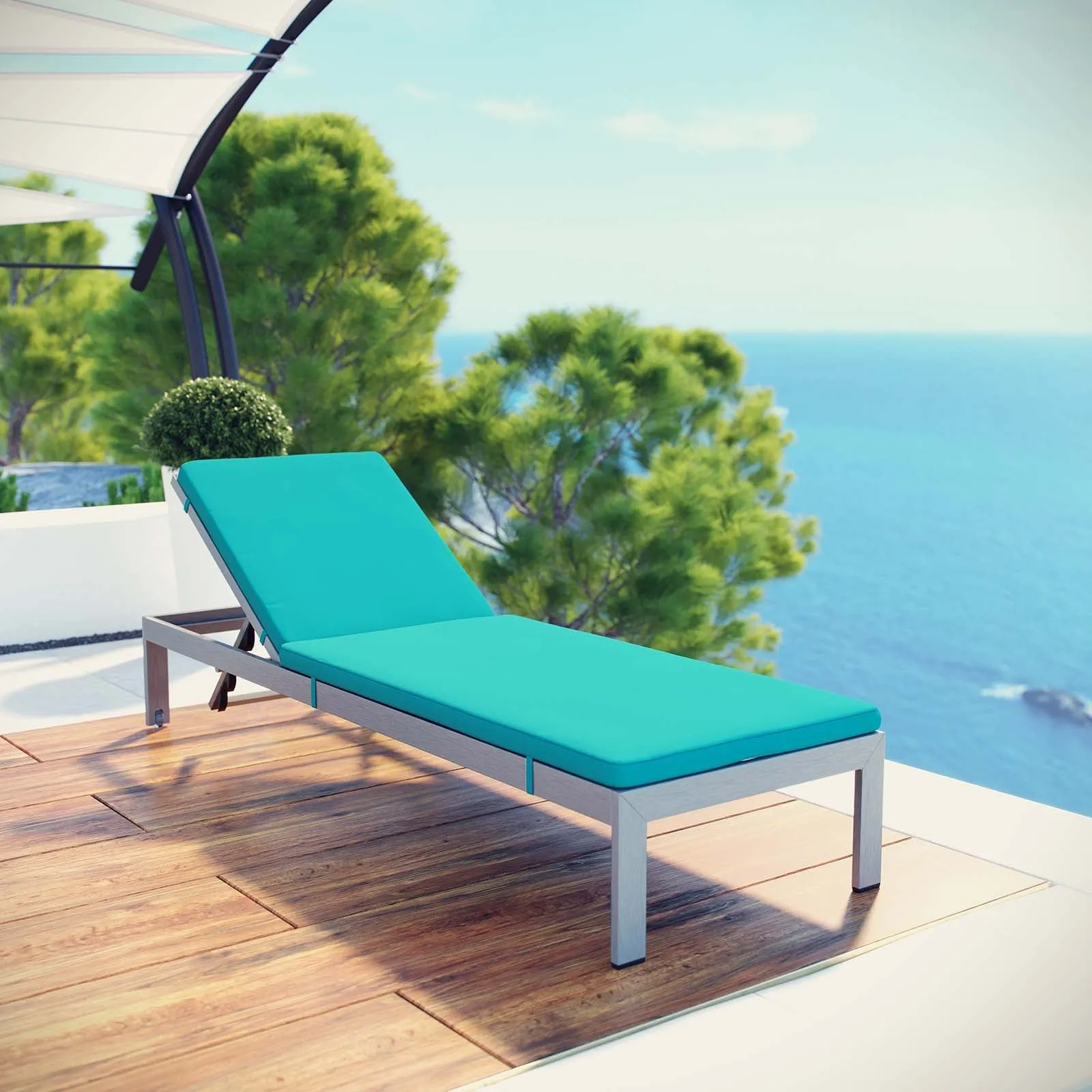 Coast Outdoor Patio Aluminum Black Mesh Chaise With Cushions
