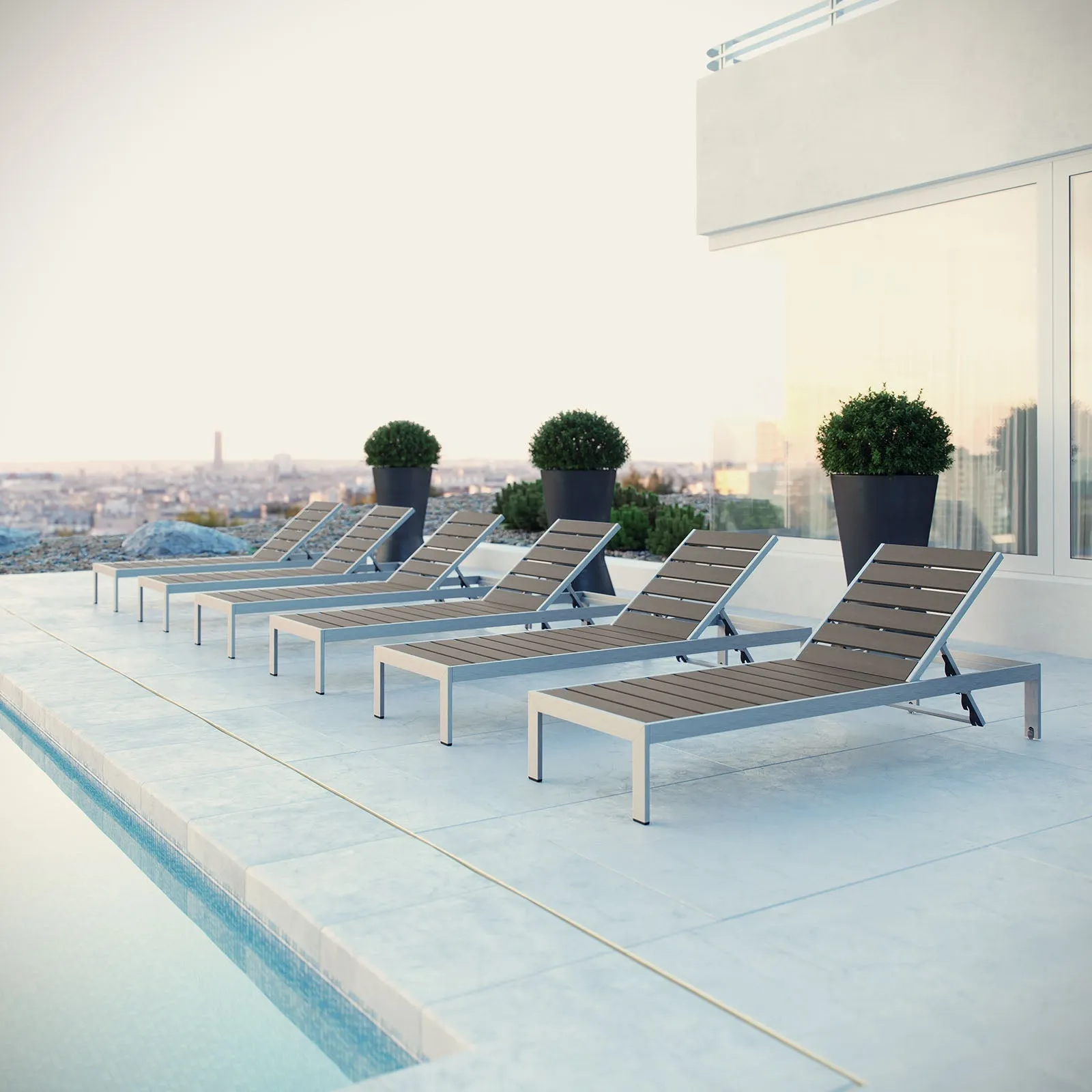Coast Outdoor Patio Aluminum Wood Chaise Set of 6