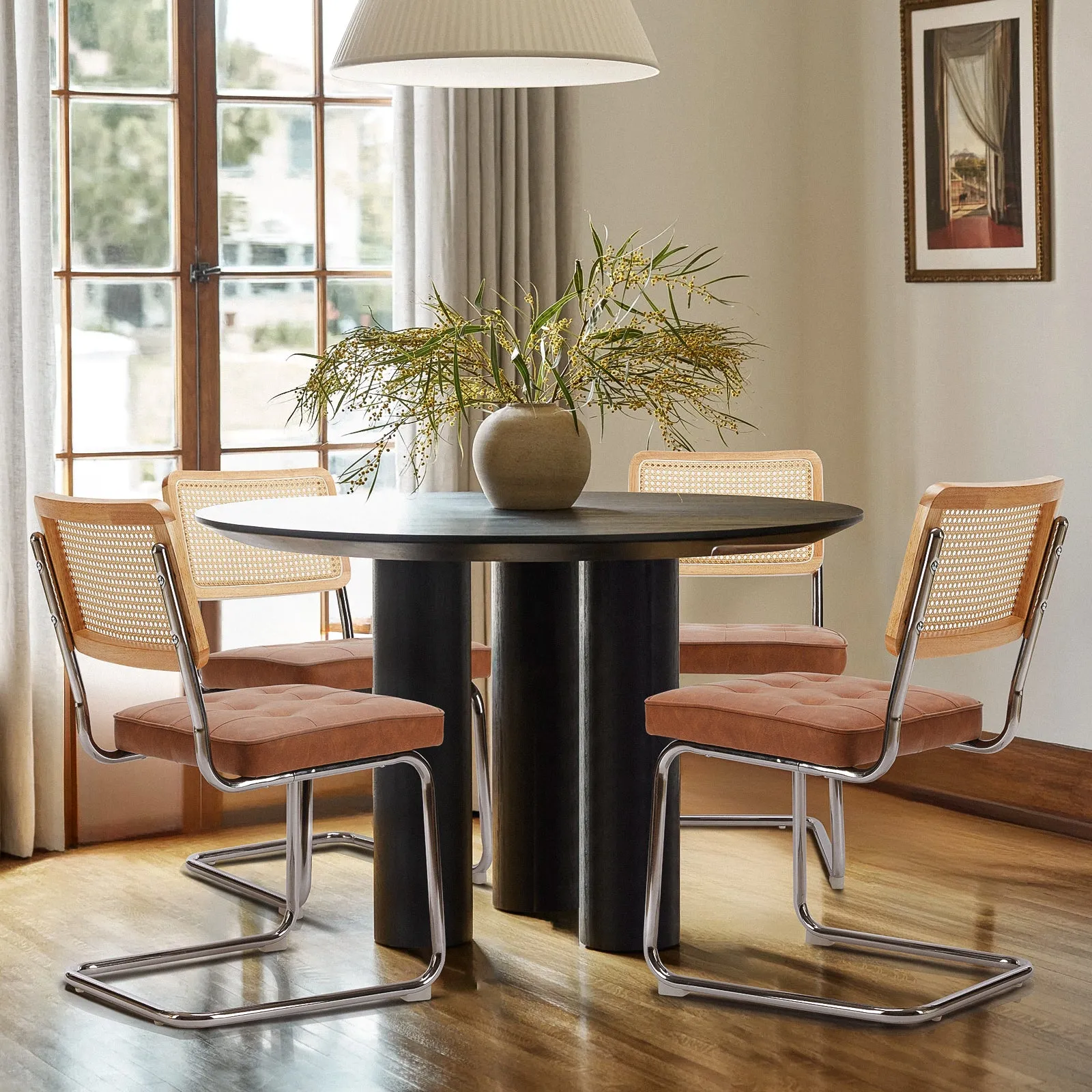 COLAMY Velvet Cantilever Dining Chairs Armless Kitchen Side Chairs with Upholstered Seat & Cane Back