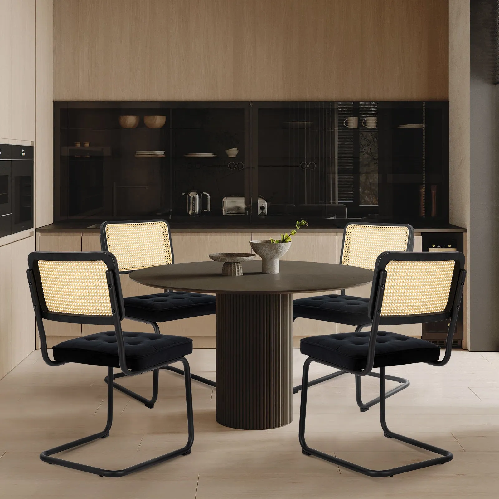 COLAMY Velvet Cantilever Dining Chairs Armless Kitchen Side Chairs with Upholstered Seat & Cane Back
