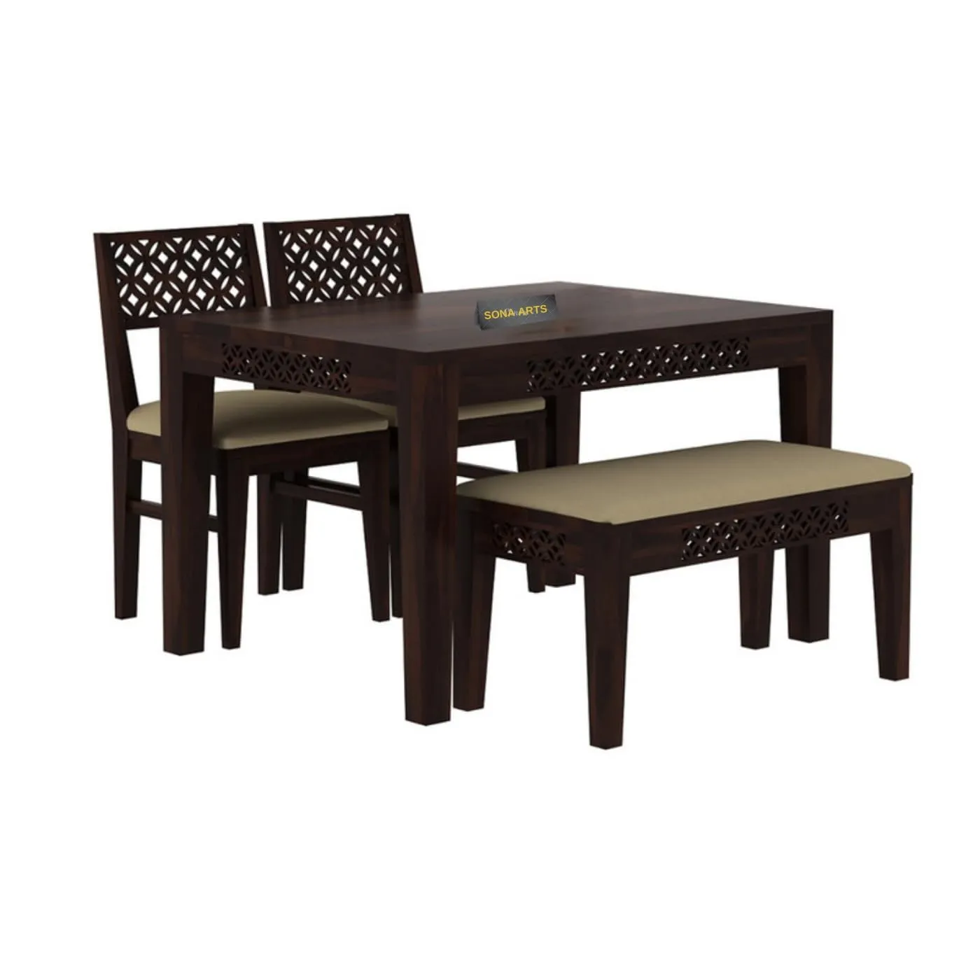 Craftlife Solid Sheesham Wood Dining Table 4 Seater Dining Table Set with 2 Chairs & 1 Bench Dinner Table Set for Dinning Room Home,Hotel and Office