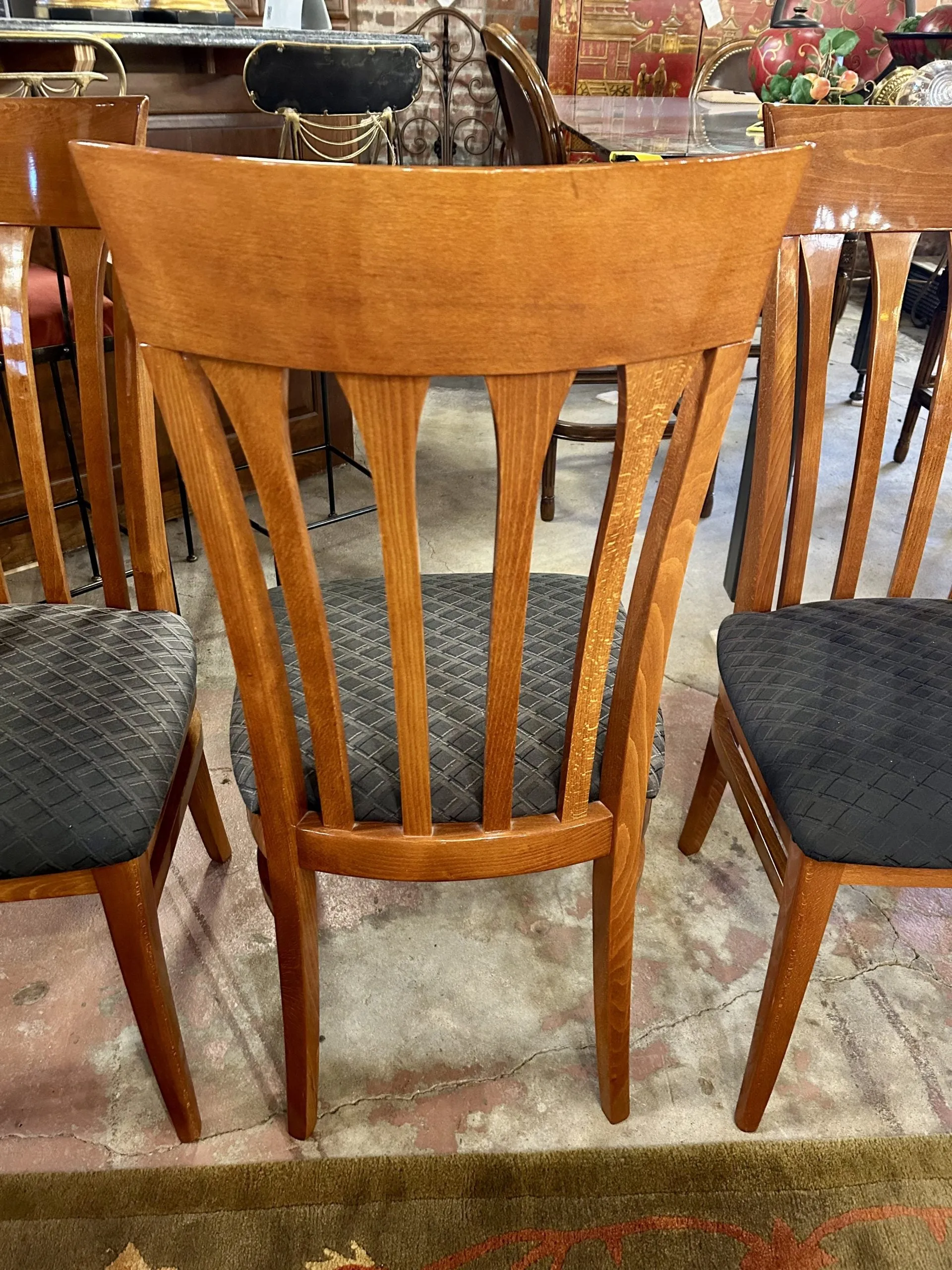 Custom Italian Dining Set, Wood Table with Inlay, Six Chairs, Two Leaves, Contemporary