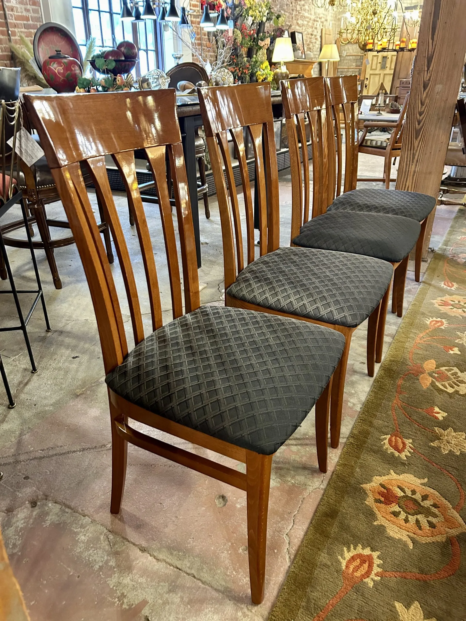 Custom Italian Dining Set, Wood Table with Inlay, Six Chairs, Two Leaves, Contemporary