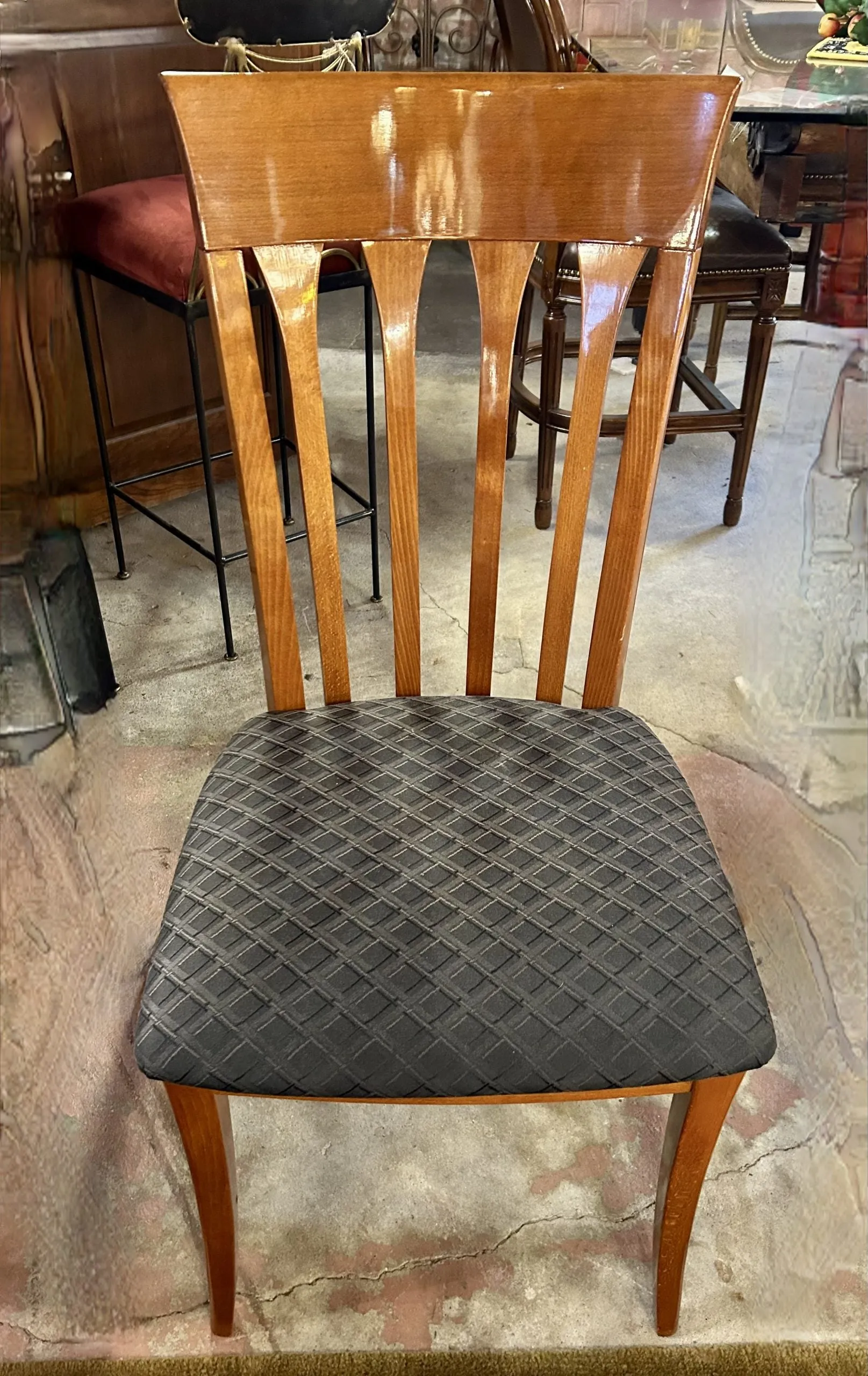 Custom Italian Dining Set, Wood Table with Inlay, Six Chairs, Two Leaves, Contemporary